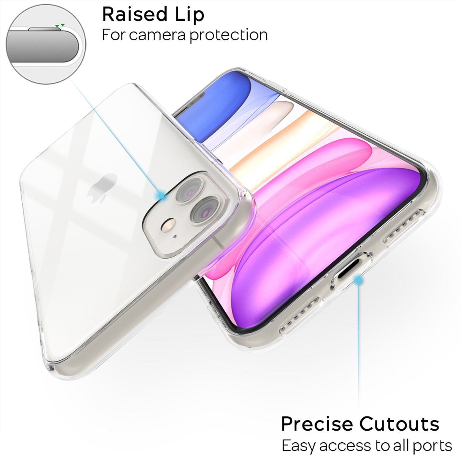 Nalia Smartphone-Hülle Apple iPhone 11 15,5 cm (6,1 Zoll), Klare Hartglas Hülle / Silikon Rahmen / Kratzfest / Cover Transparent