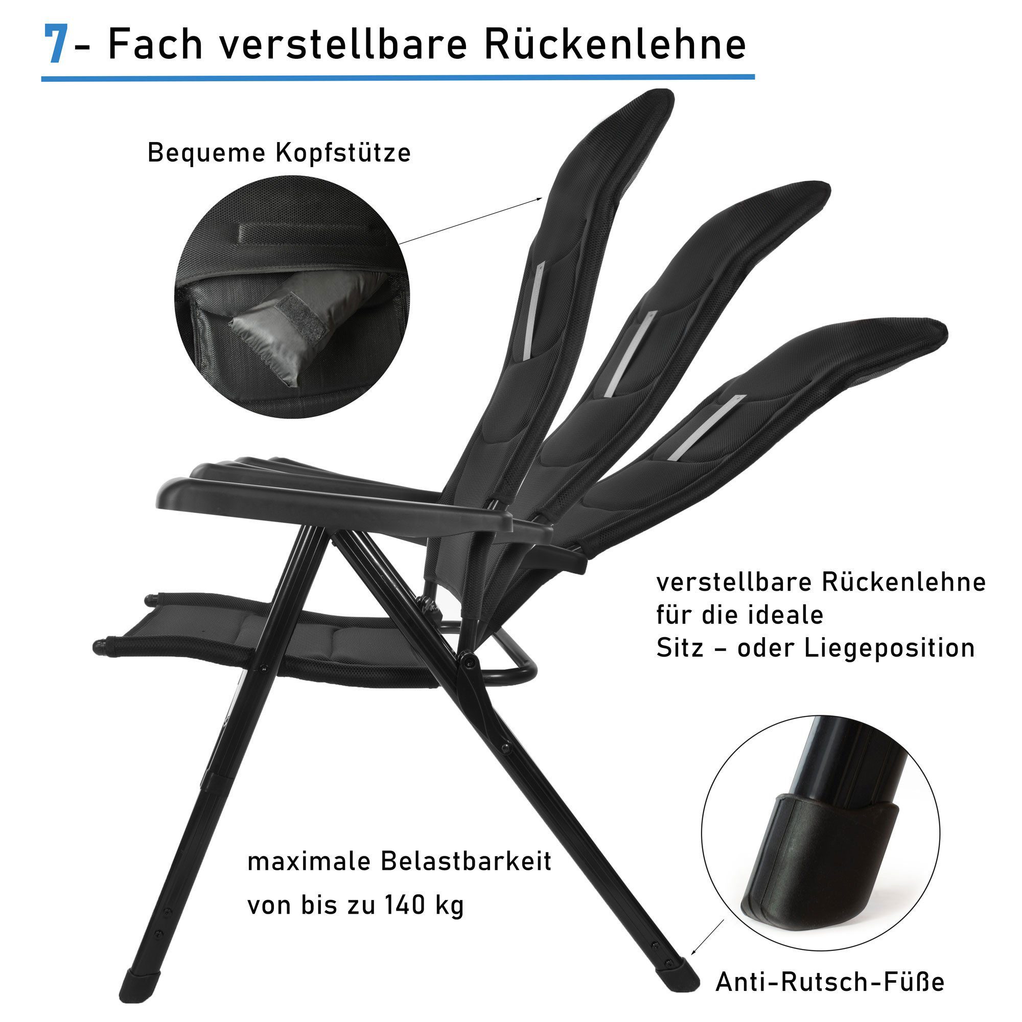 osoltus Campingstuhl osoltus Alu Camping Klappsessel Hochlehner 3D Soft Touch Black Magic