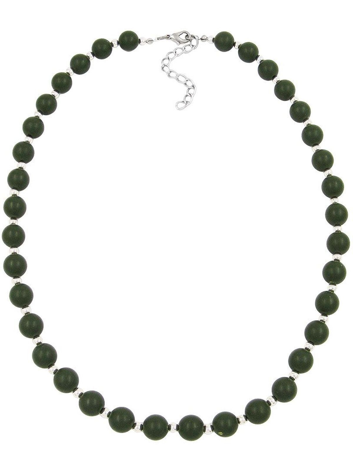 Perle, Perlenkette oliv-silber, 10er (1-tlg) Kette matt Gallay