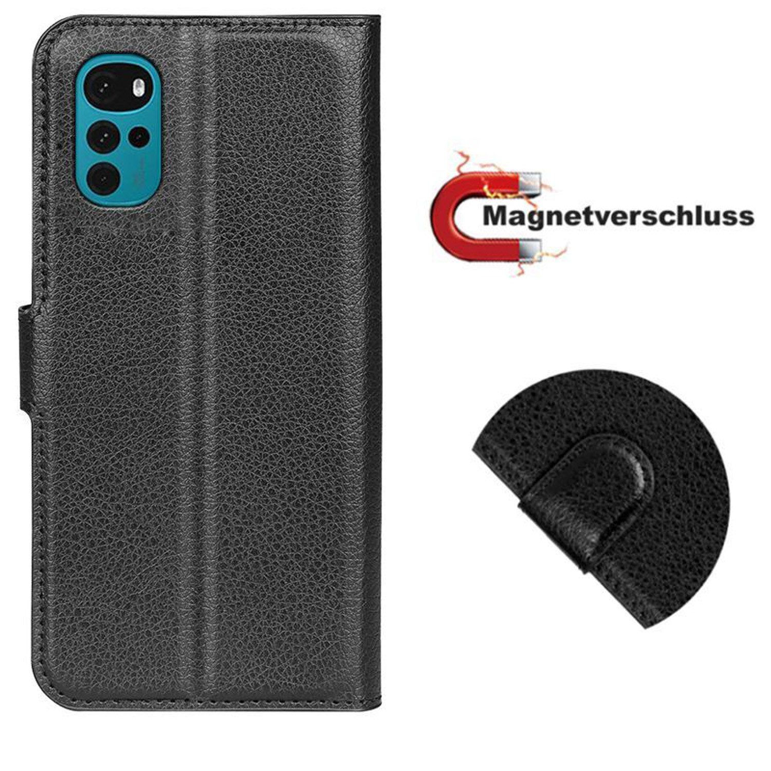 betterfon Handyhülle Handytasche für Motorola Moto G22 Klapphülle Schwarz, 3 Kartenfächer, Magnetverschluss & Standfunktion im Lederlook