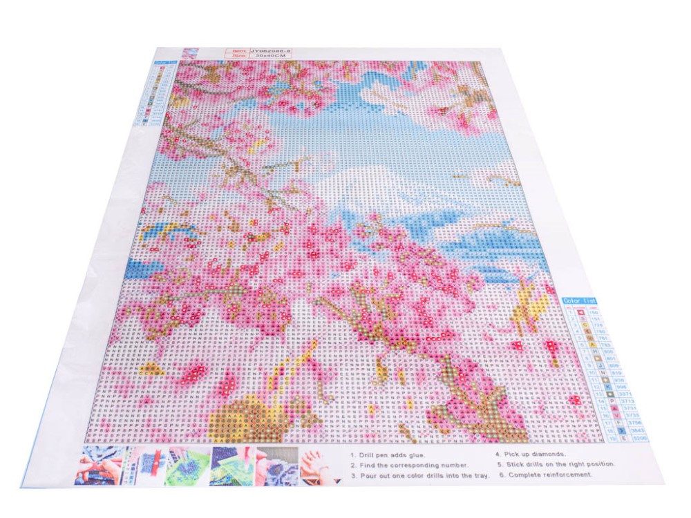 Ikonka Malen nach Zahlen Diamant Malerei Kirschblüten mit Berg 30x40cm - DIY Malen nach Zahlen (5d Diamond Painting DIY Set, 5d Diamond Painting Komplett Set), Kreativität fördern, Stress abbauen, einzigartige Dekoration