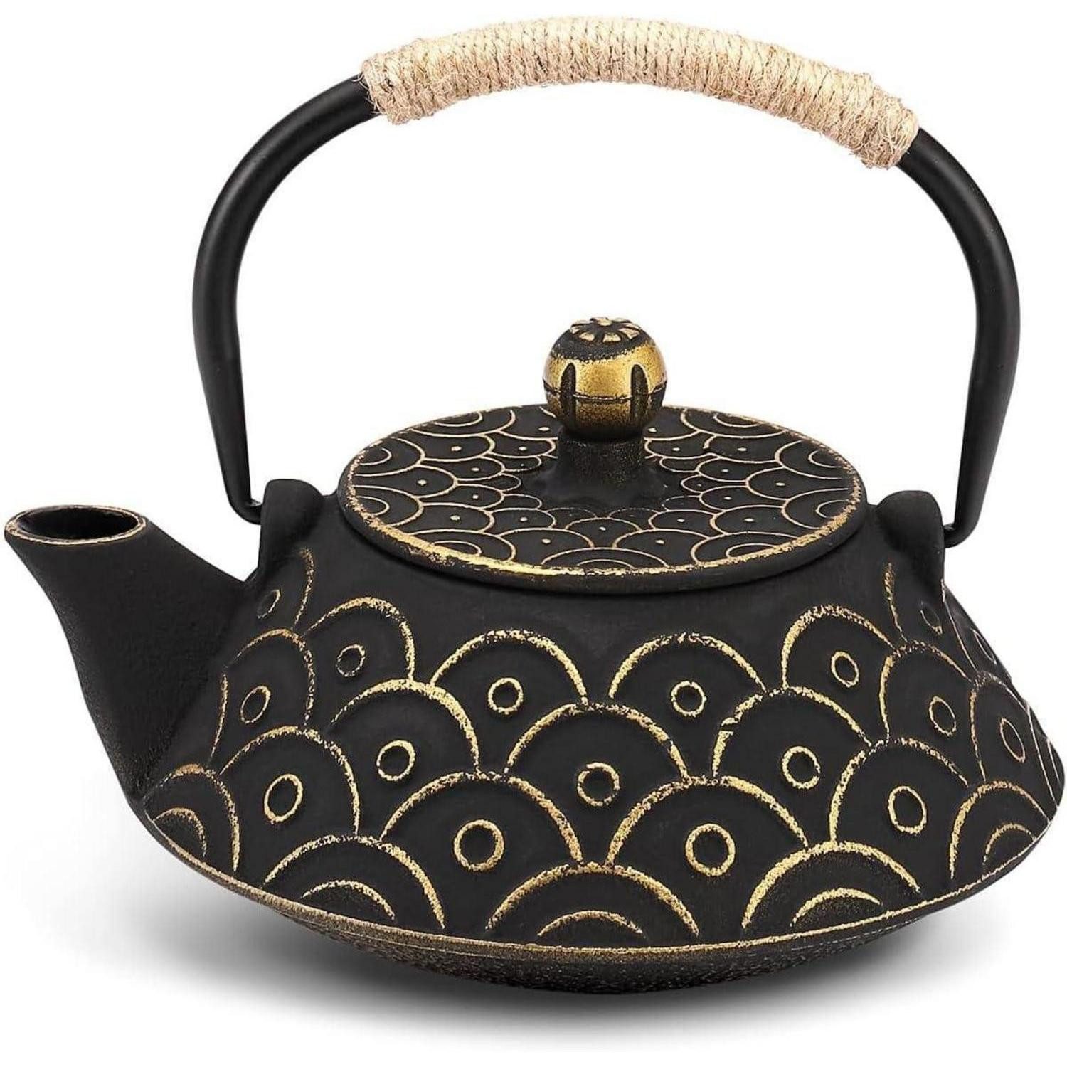 LuxusKollektion Teekanne Teekanne Gusseisen Infuser Teekessel Herdplatten 800ml Gold Welle