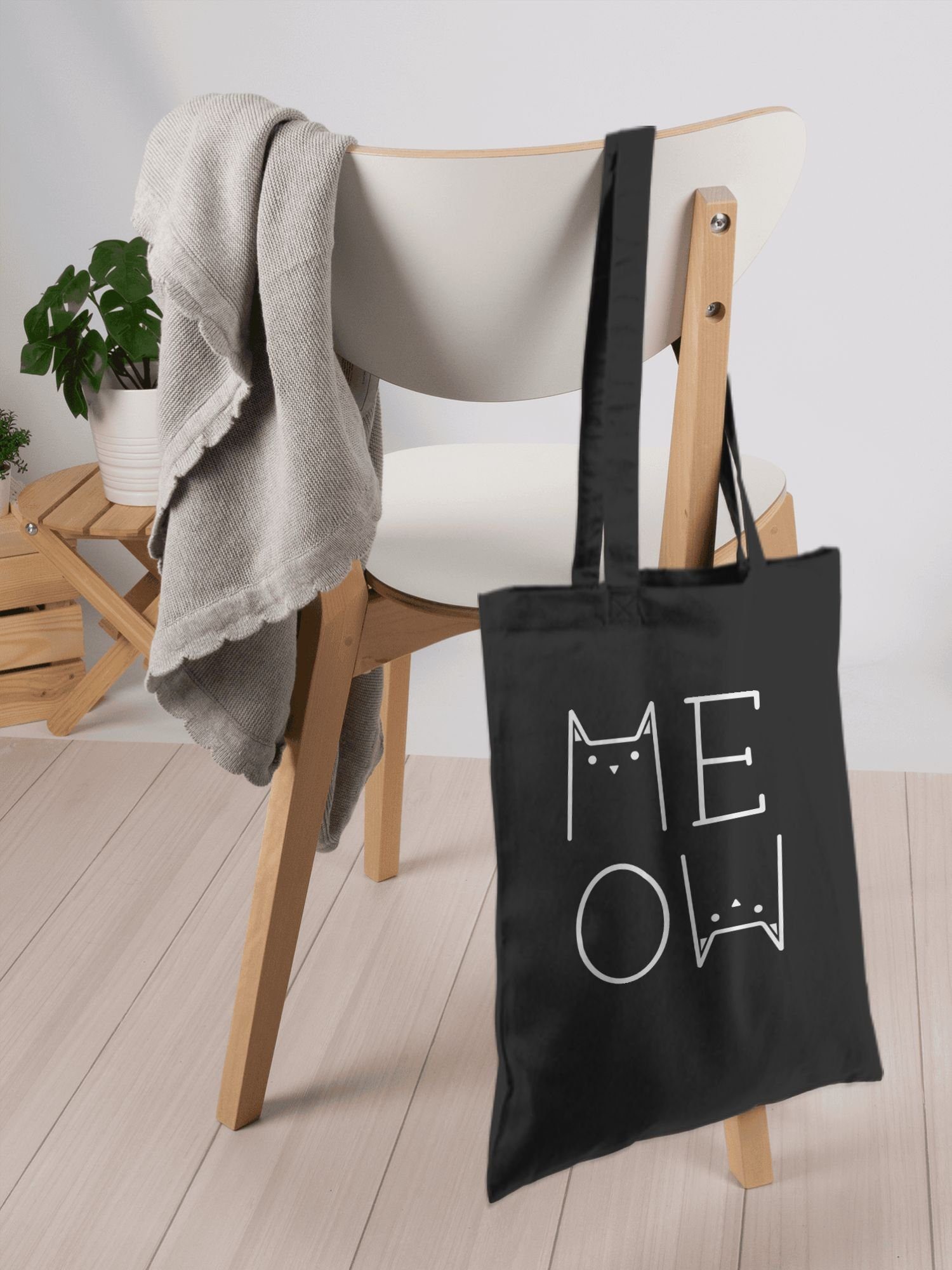 1 MEOW weiß, Shirtracer Umhängetasche Geschenk Katzenbesitzer Schwarz