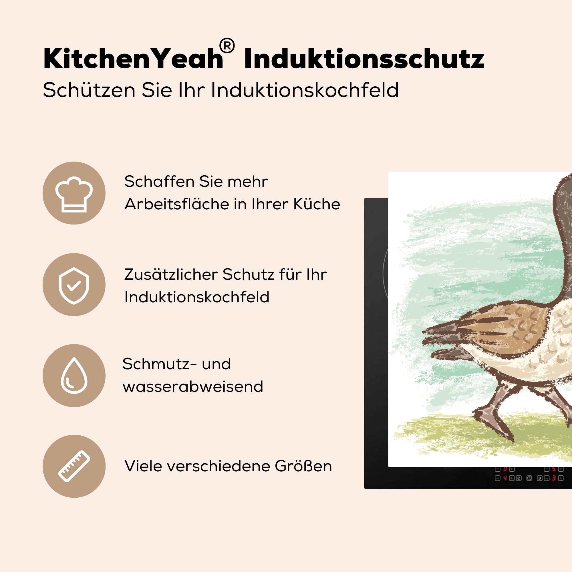 Ente - tlg), cm, Gras, 78x78 Tier Arbeitsplatte (1 Vinyl, für Herdblende-/Abdeckplatte Ceranfeldabdeckung, MuchoWow - küche