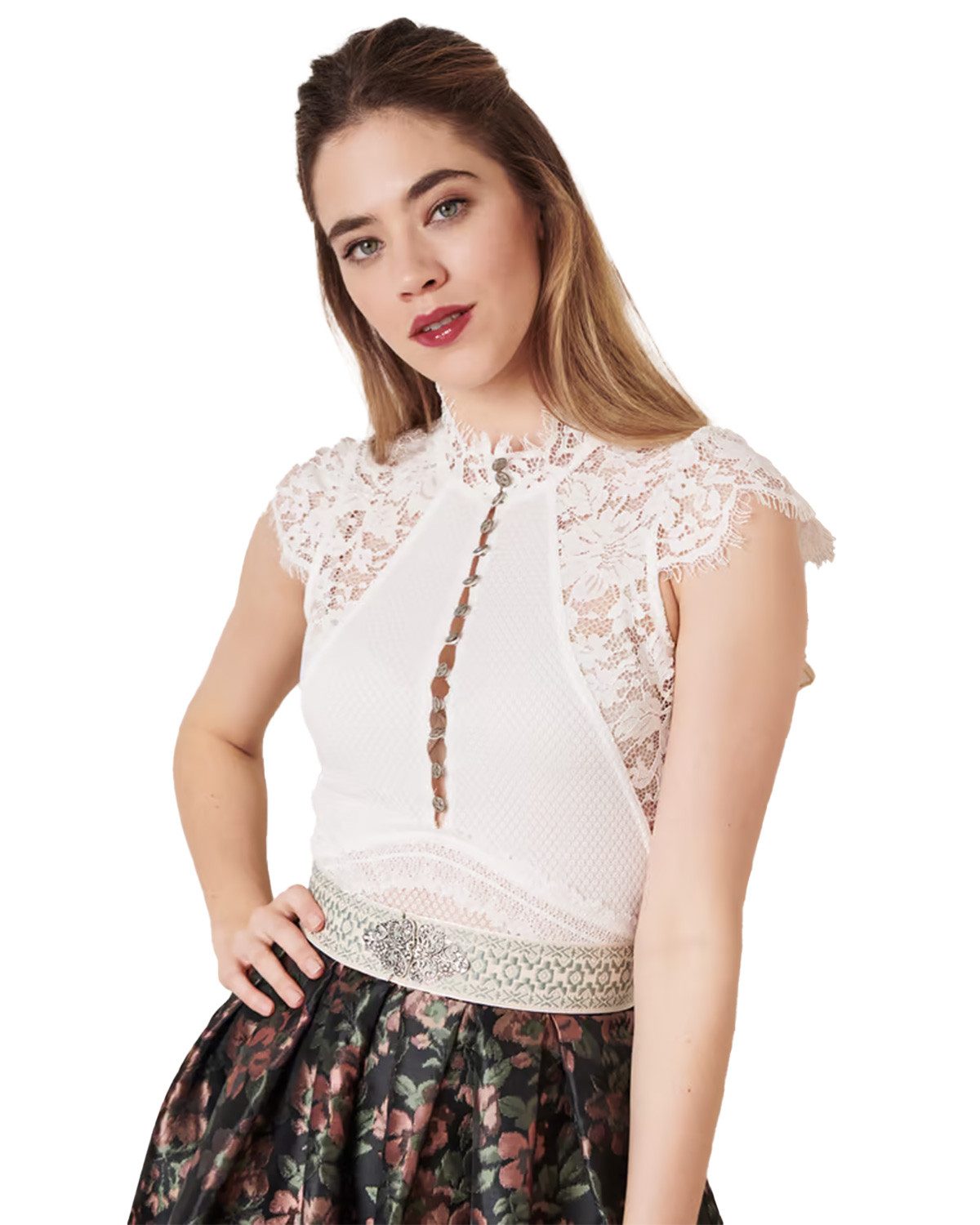 KRÜGER COLLECTION Body Trachtenshirt 'Millie' mit Spitze 282165, Ecru