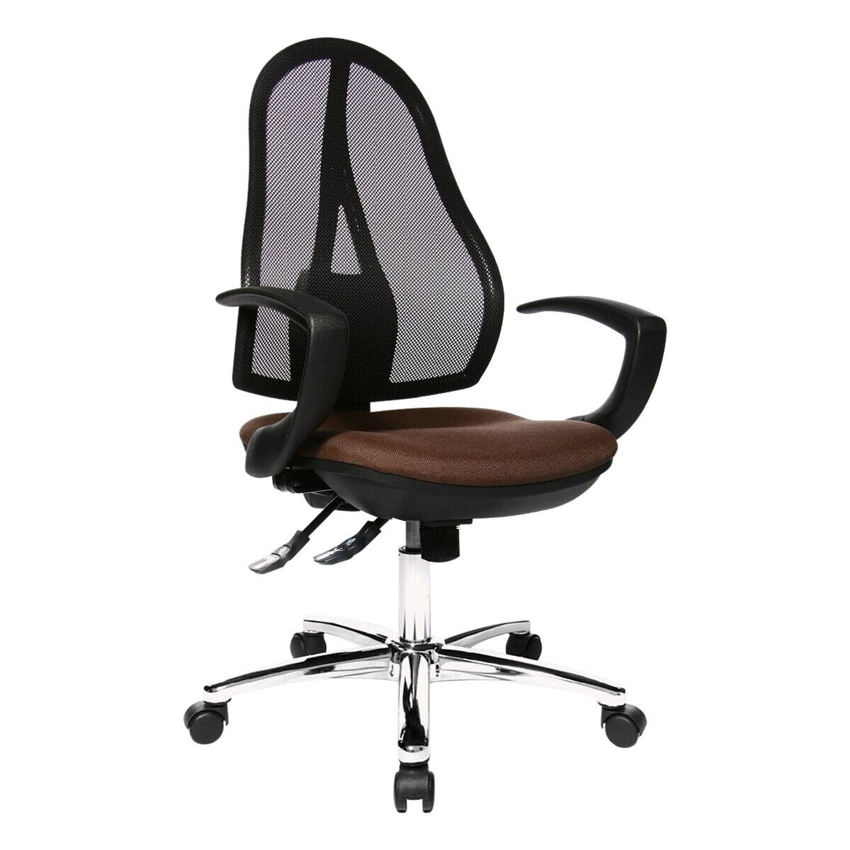 TOPSTAR Schreibtischstuhl ergonomischem SY, braun (ohne mit Armlehnen) und Netzrücken Point Bandscheibensitz, Open