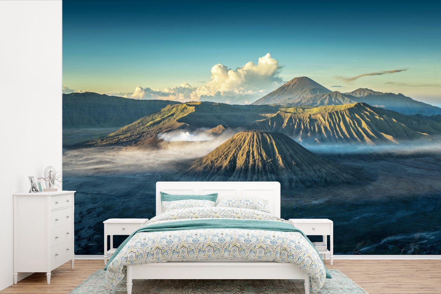 MuchoWow Fototapete Vulkan Bromo im Nebel, Matt, bedruckt, (6 St), Wallpaper für Wohnzimmer, Schlafzimmer, Kinderzimmer, Vinyl Tapete