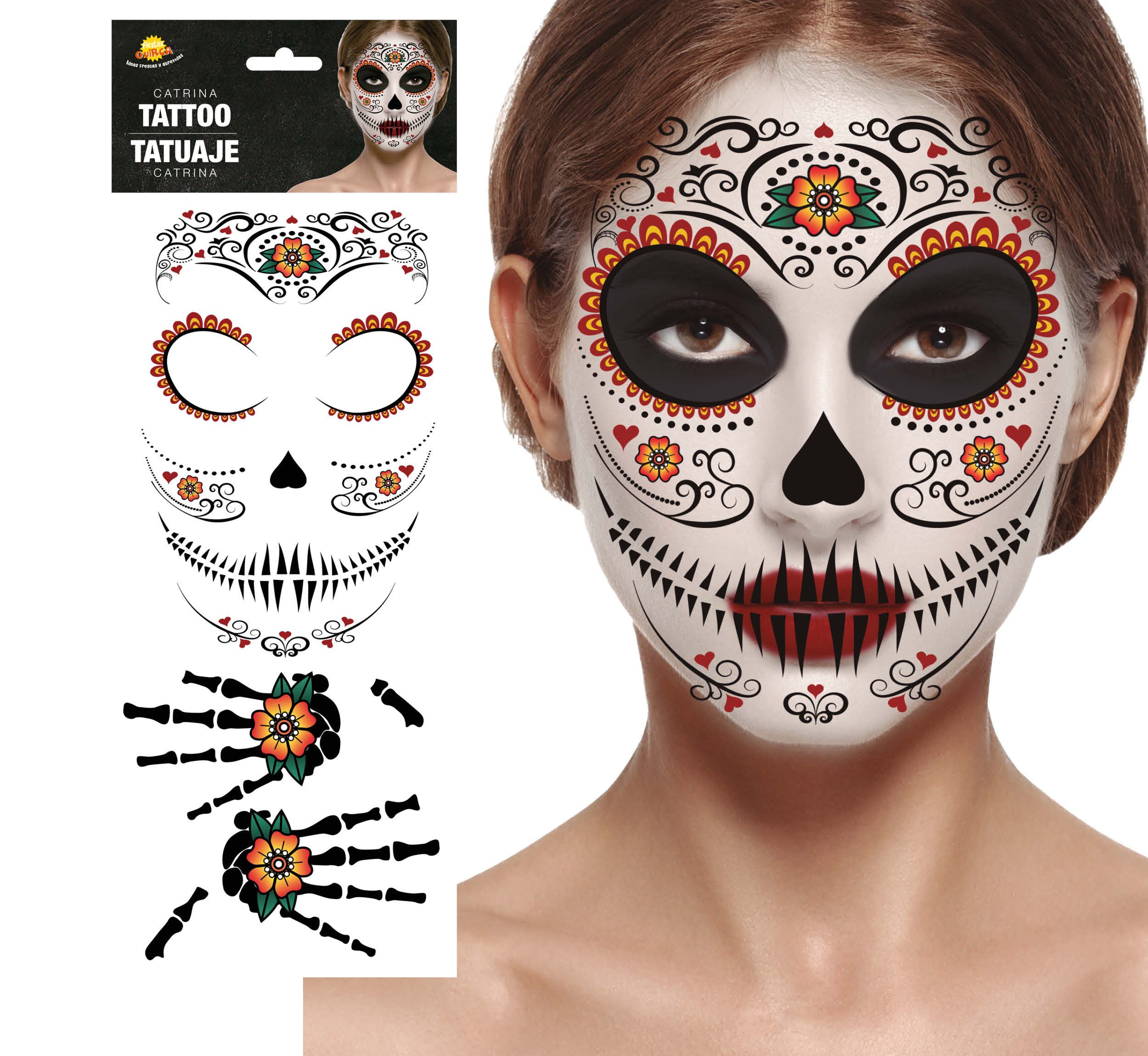 Fiestas Guirca Kostüm, Tag Der Toten Maske Halloween Gesicht Tattoo Bunte Zucker Schädel Pha