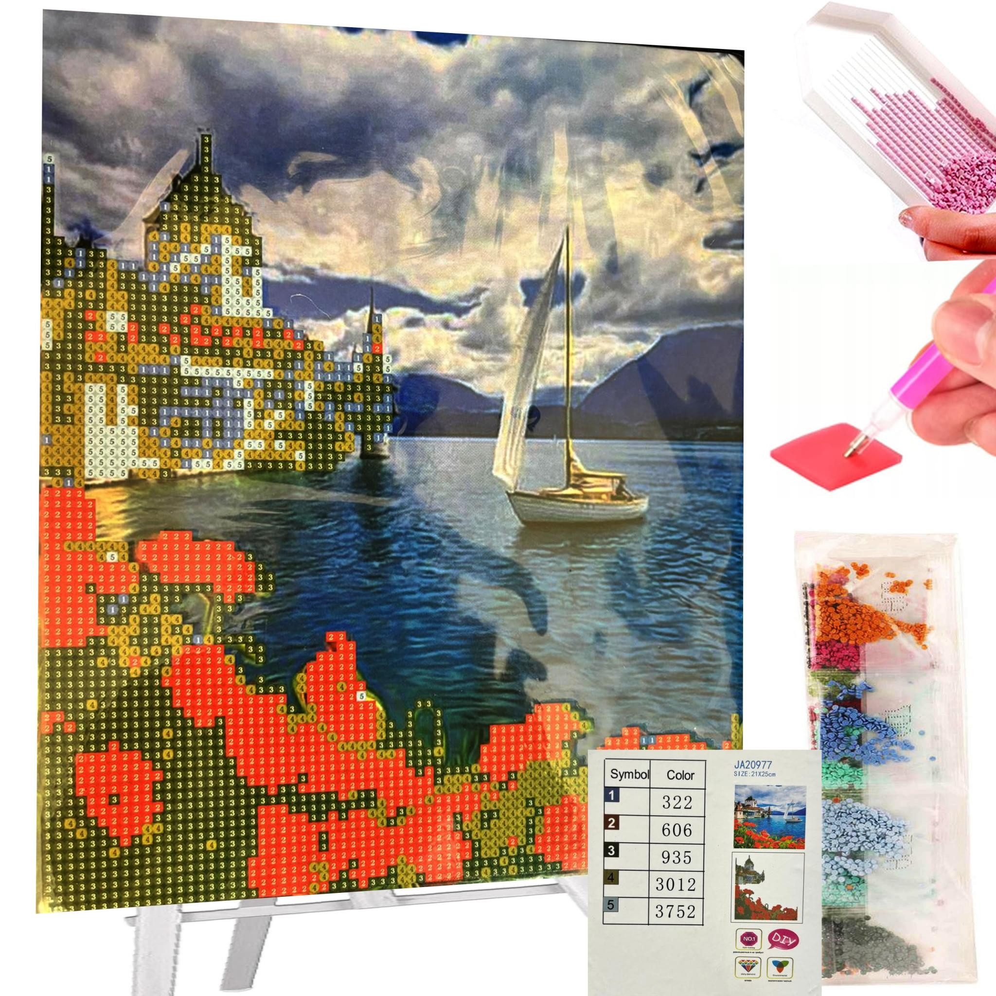 Malen nach Zahlen 5d Diamond Painting Staffelei Schloss am See Malen nach Zahlen 21x25cm