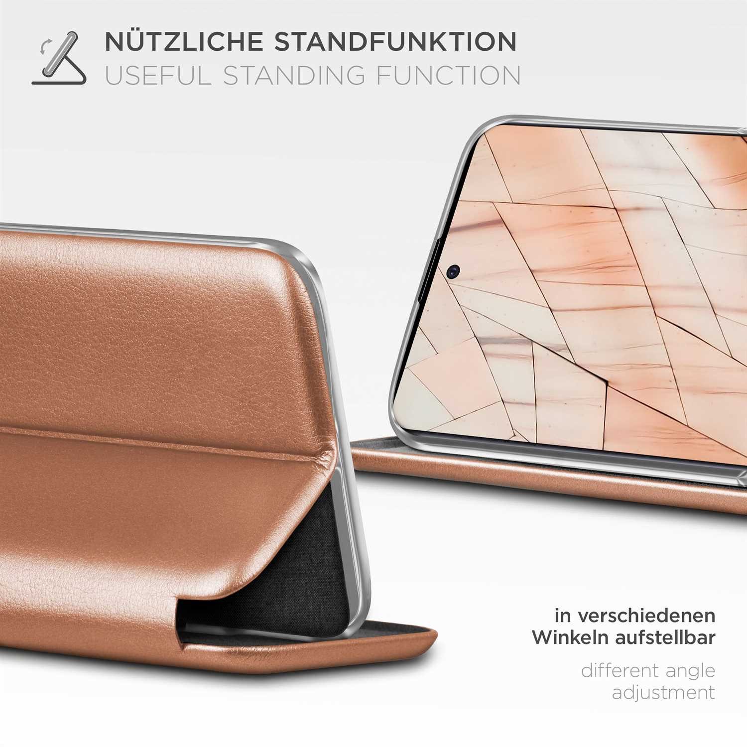 ONEFLOW Handyhülle für Samsung Galaxy A51 Premium Hülle Business Cover Rosa 6,5 Zoll, 360 Grad Schutzhülle Flip Case Etui Klapphülle Dünn Leder Handy Tasche