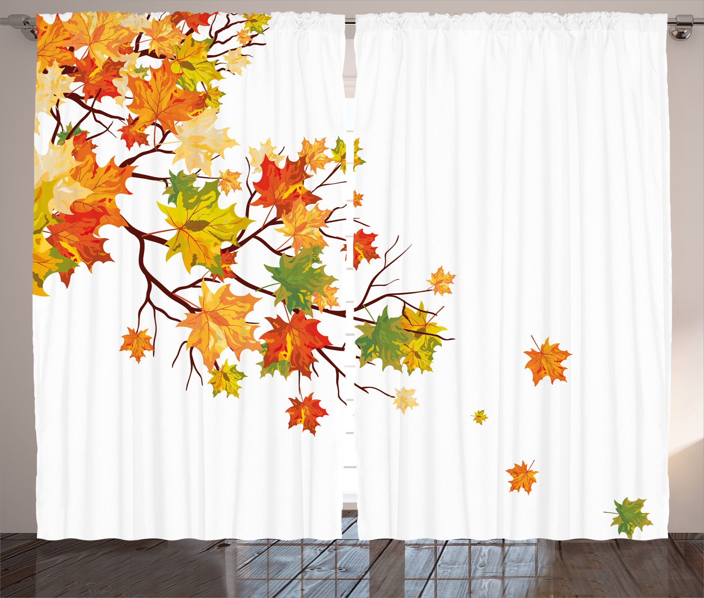 Gardine Schlafzimmer Kräuselband Vorhang mit Schlaufen und Haken, Abakuhaus, Fallen Herbst-Laub Maple Leaf