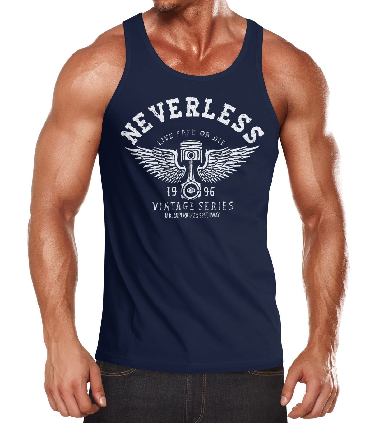 Neverless Tanktop Herren Tank Top Biker Motorrad Motorblock Engine Flügel Wings mit Print