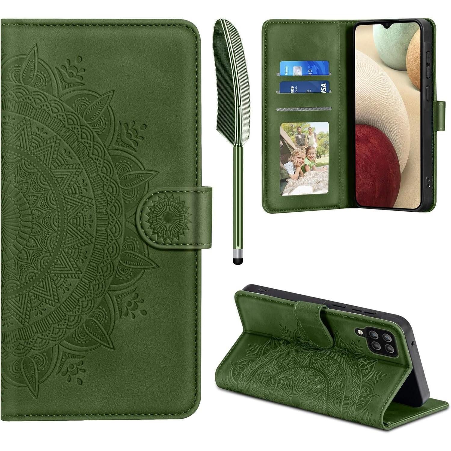 Handyhülle Handyhülle PU Flip Kartenfach Samsung Galaxy A12 M12 Grasgrün