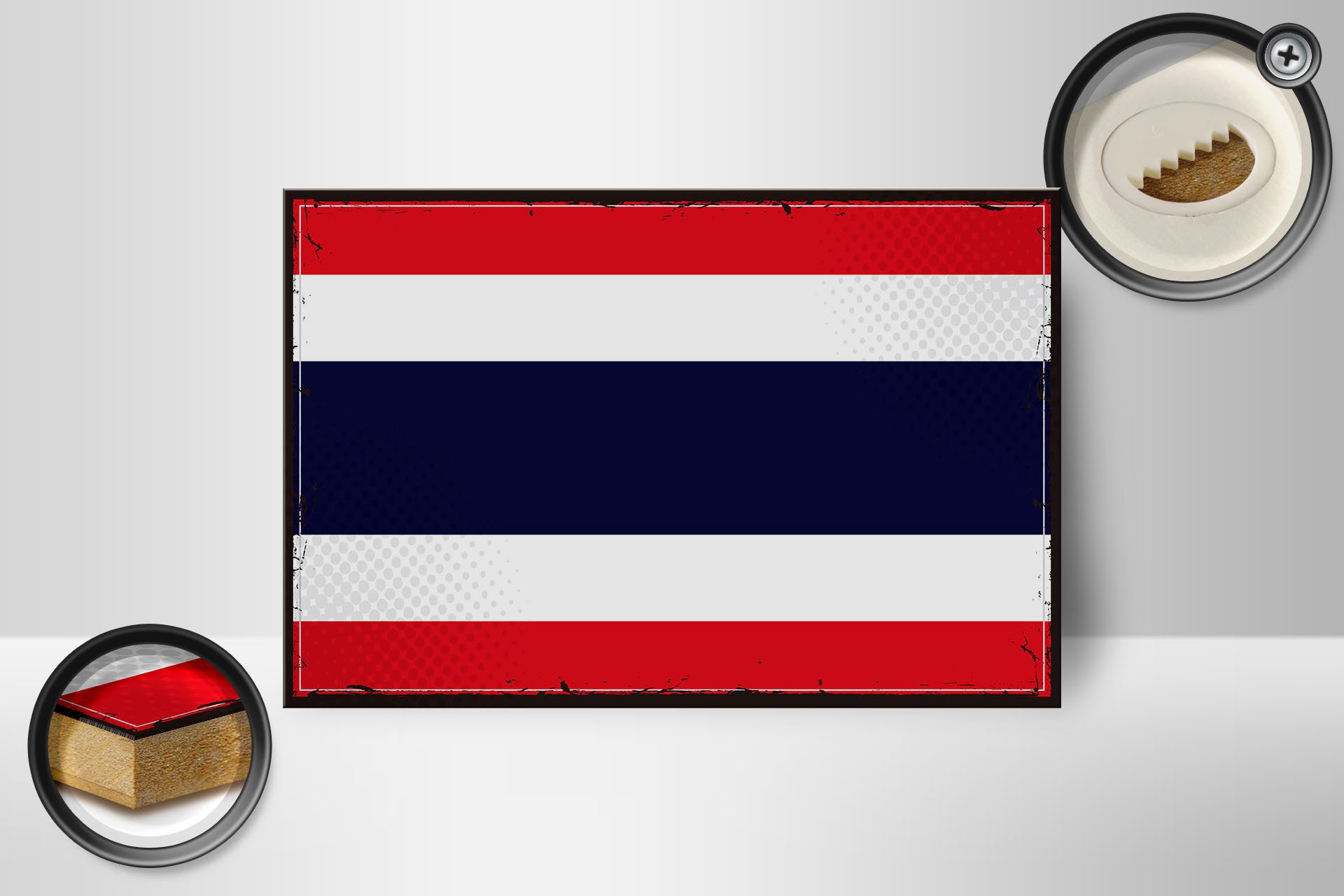 Femer GmbH Holzbild Flagge Thailands 18x12cm Retro Flag of Thailand, Flaggen (1 St), Glatte Holzfaserplatte (MDF), vorn beschichtet