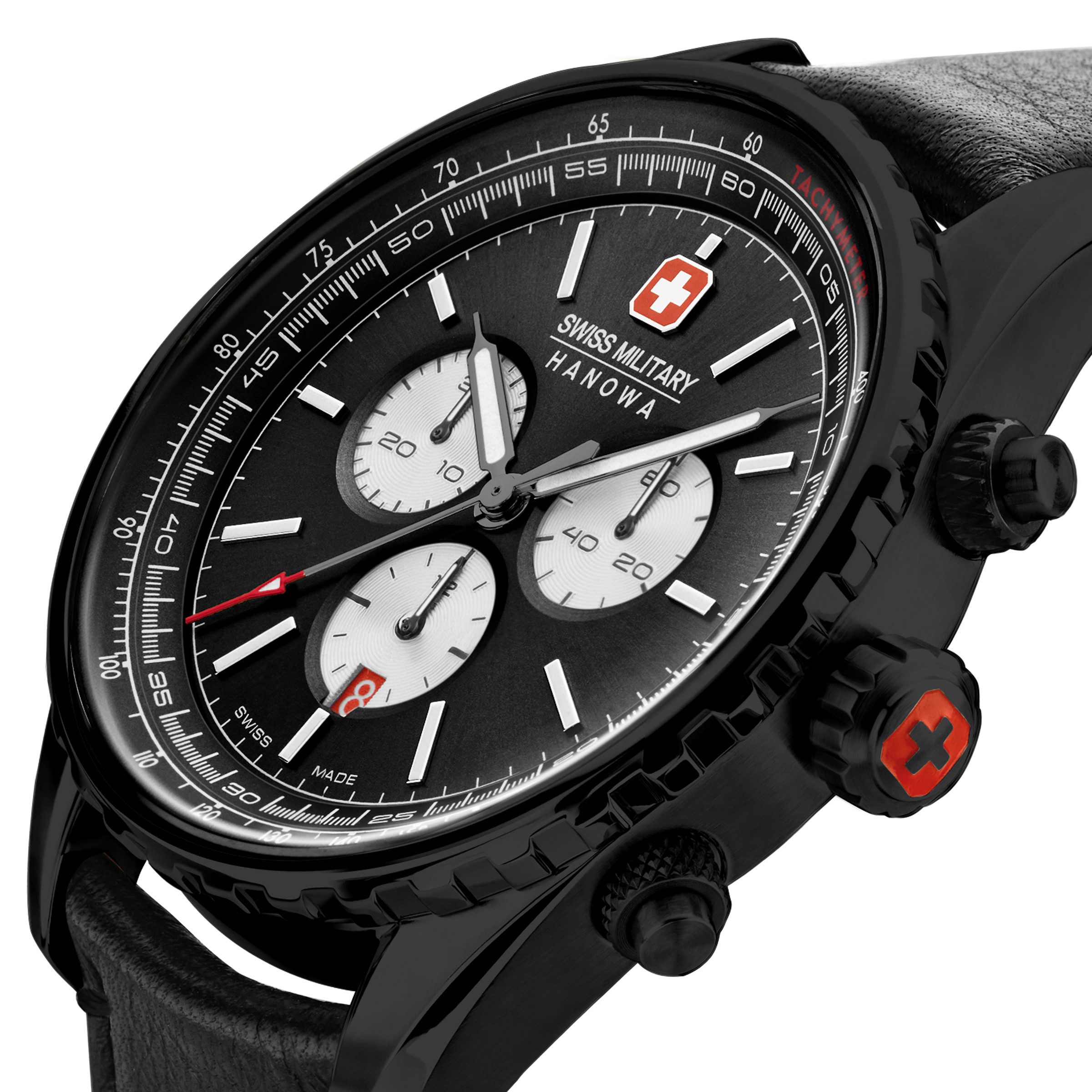 Swiss Military Hanowa Chronograph Afterburn Chrono SMWGC0000331, Quarzuhr, Armbanduhr, Herrenuhr, Swiss Made, Lederarmband, analog, Tag