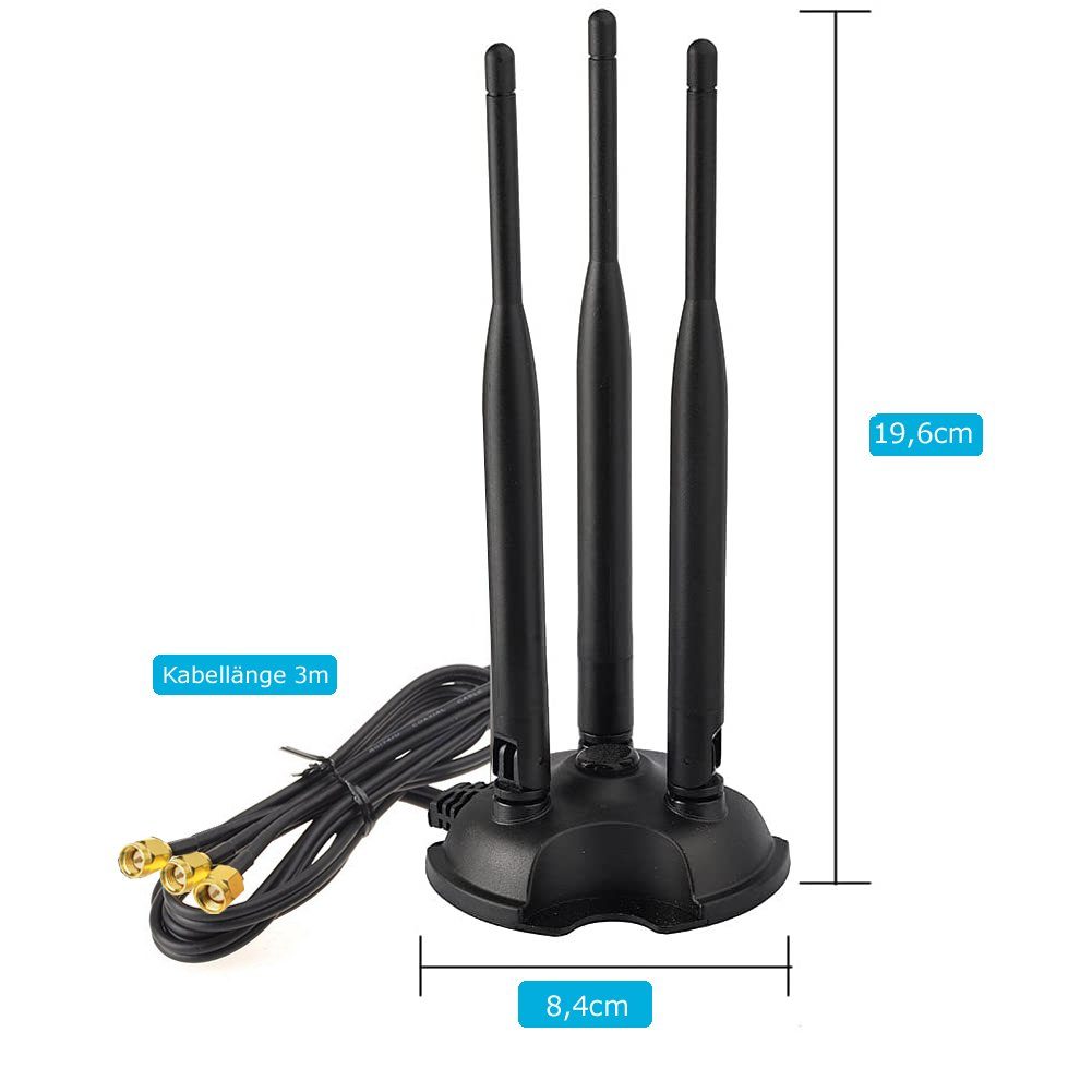 5.8G SMA WiFi WLAN-Antenne Standfuß Bolwins 6dBi Antenne A22D 3m mit 3x Kabel 2.4G, Adapter
