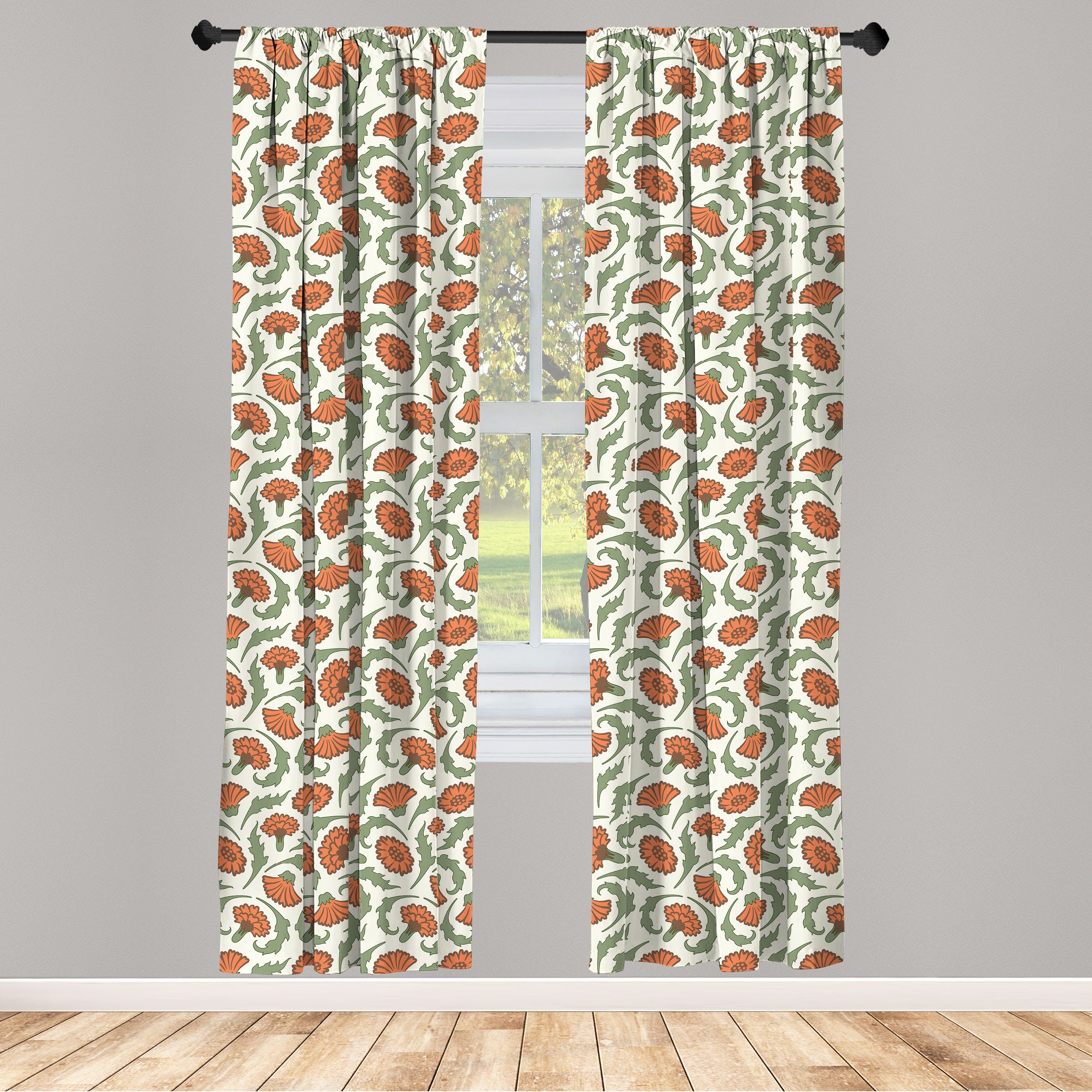 Gardine Vorhang für Wohnzimmer Schlafzimmer Dekor, Abakuhaus, Microfaser, Blumen Gartennelken Curlicue Blätter