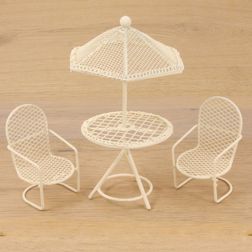 dekoprojekt Dekofigur Minigarten Sitzgruppe mini, weiß 8 cm