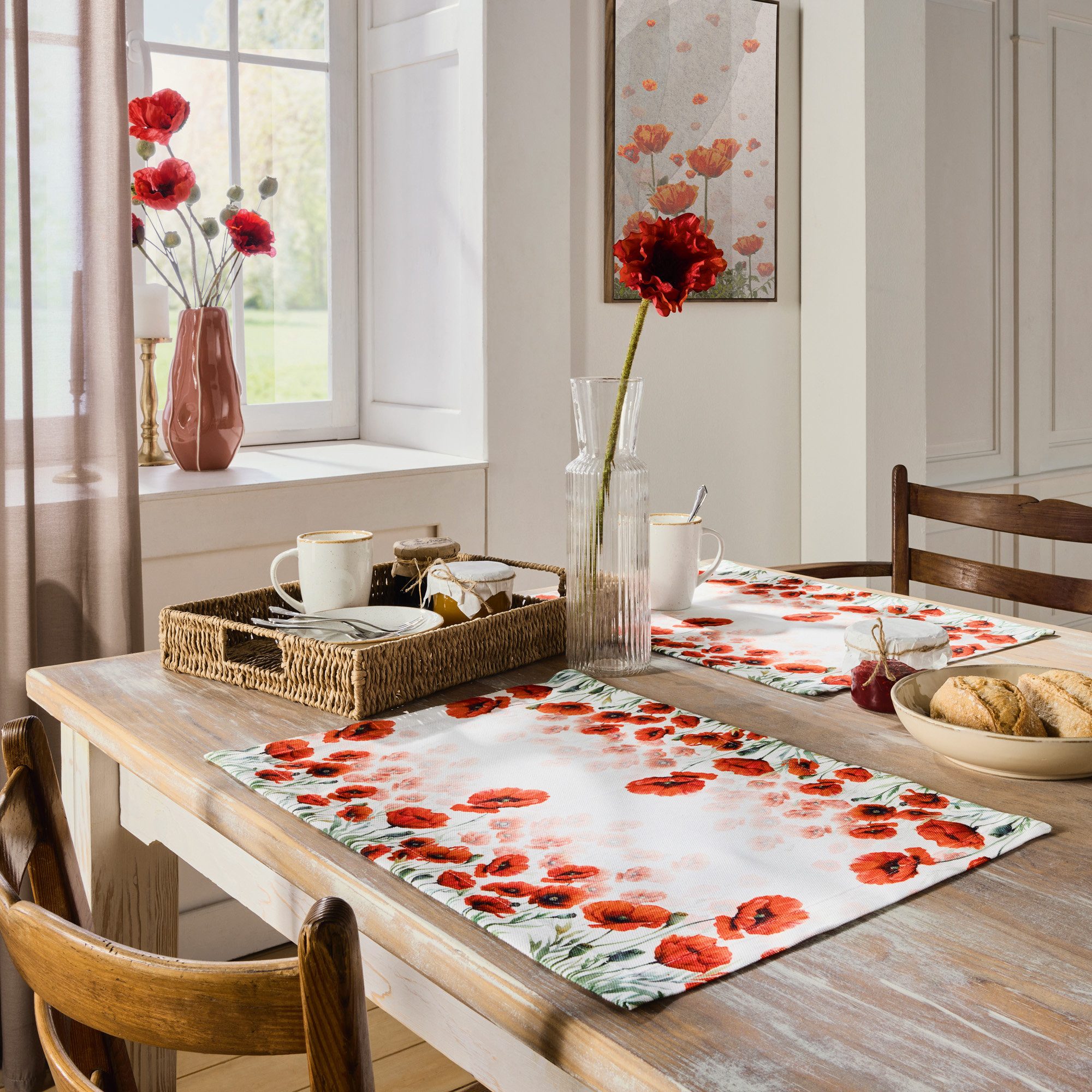 Erwin Müller Platzset Tischset abgepasst 2er-Pack, fleckabweisend Blumen