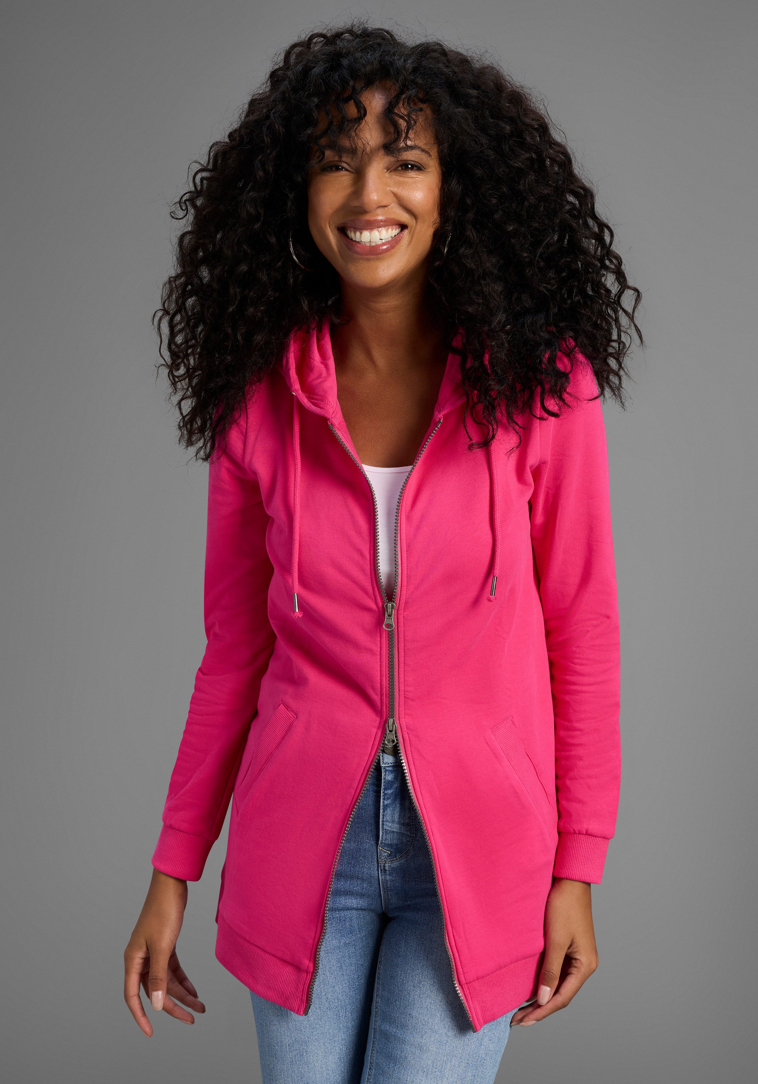 Flashlights Sweatjacke in langer Form mit Zipper günstig online kaufen