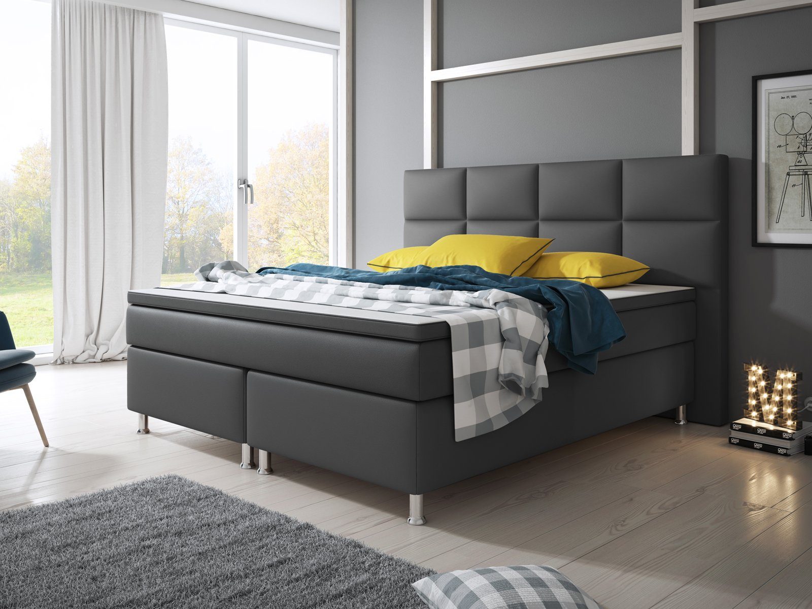 inter Boxspringbett Miami 180x200 cm - 7-Zonen Taschenfederkern H3 Matratzen inkl. Topper (Komplettbett, Doppelbett), !!! SOFORT LIEFERBAR !!!