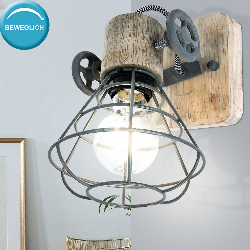 Lampe LED Arbeits Leuchtmittel Wandleuchte, inklusive, etc-shop Warmweiß, Retro Zimmer Wand Käfig Spot Farbwechsel, Holz Lampe Design