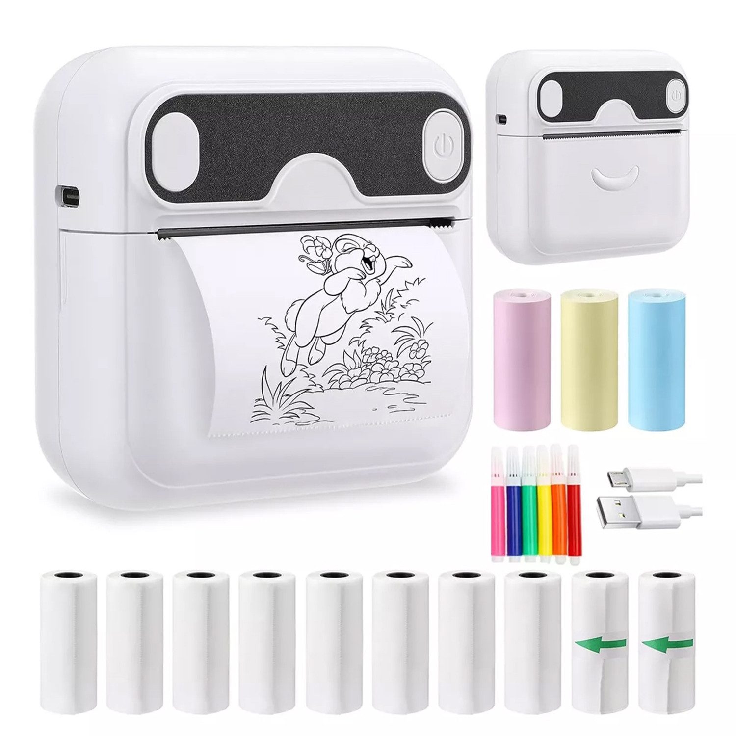 MOPUEA Thermodrucker Mini-Multifunktionsdrucker Bluetooth Etikettendrucker Etikettendrucker, (Ausgezeichnete Druckqualität Und 10 Rollen Papier)