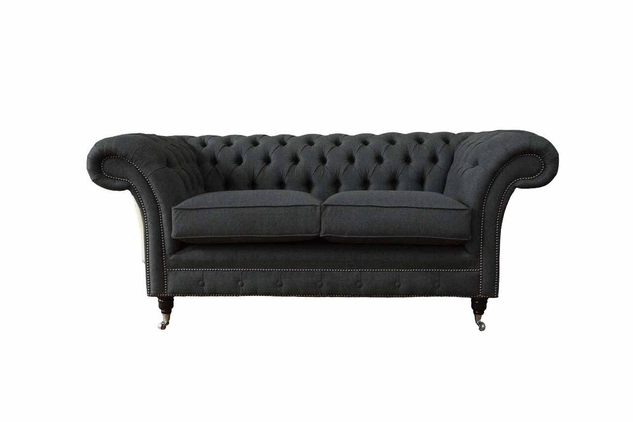 JVmoebel Sofa Chesterfield Sofa 2 Sitzer Couch Polster Stoff Couchen Grau Textil Neu, Made In Europe