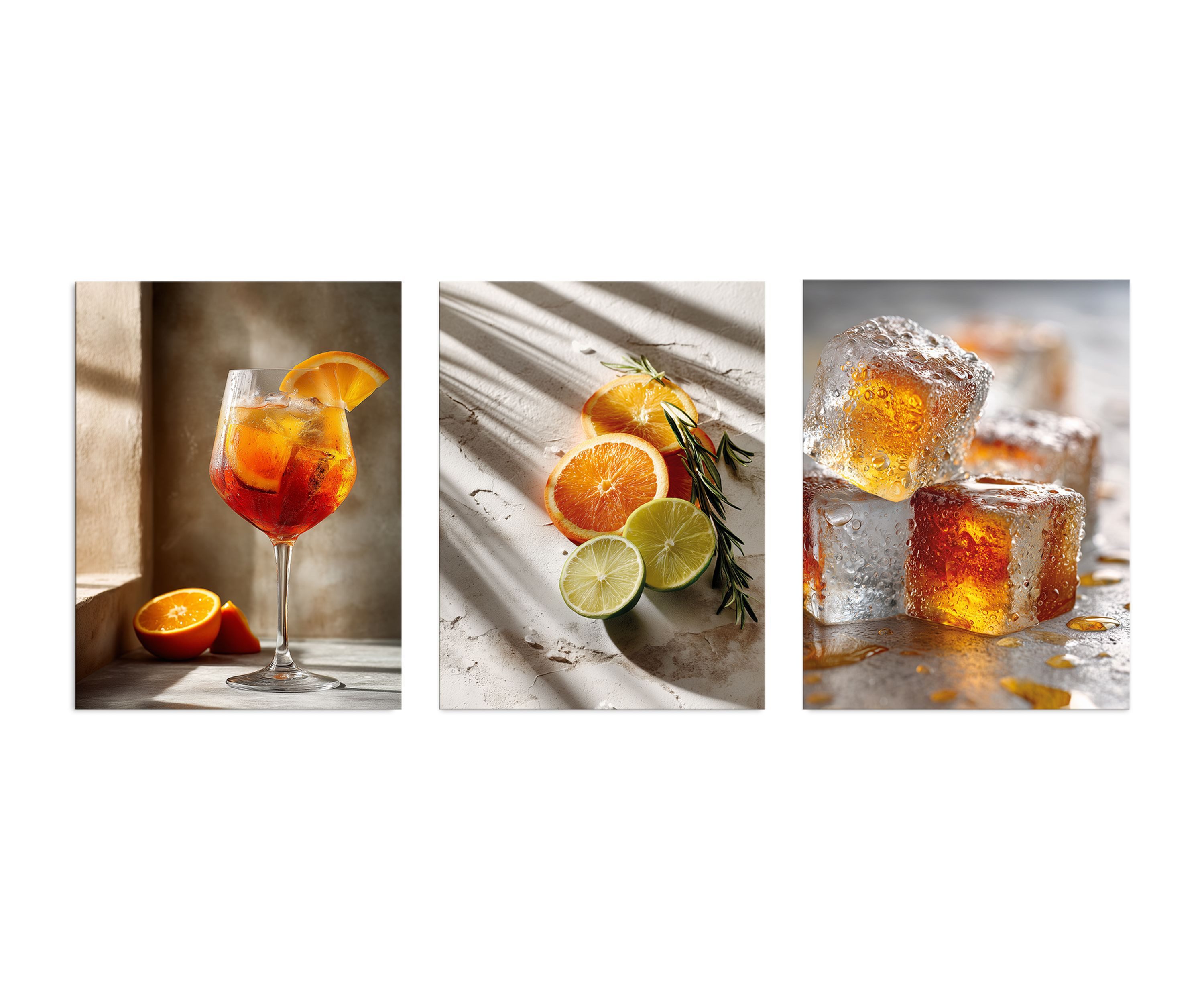 artissimo Mehrteilige Bilder Wandbilder-Set 3er-Set Küche / moderne Küchendeko / Esszimmer, Stillleben: Cocktail Aperol Spritz in orange beige – Bild 5 von 5