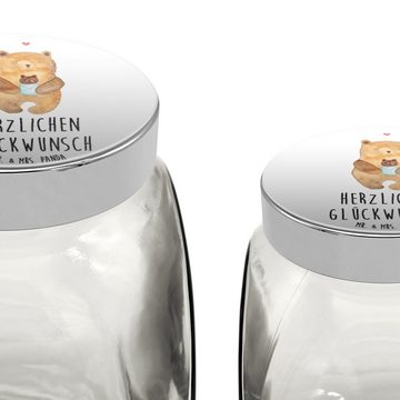 Mr. & Mrs. Panda Vorratsglas L 870ml Bär Baby - Weiß - Geschenk, Teddybär, Keksedose, Geburt, Tedd, Premium Glas, (1-tlg), Vielseitig einsetzbar