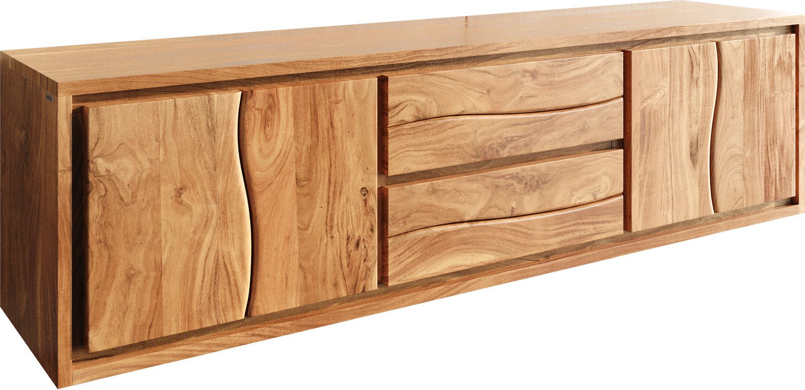 DELIFE Lowboard Live-Edge, Akazie Natur 200 cm 4 Türen 2 Schübe schwebend Lowboard