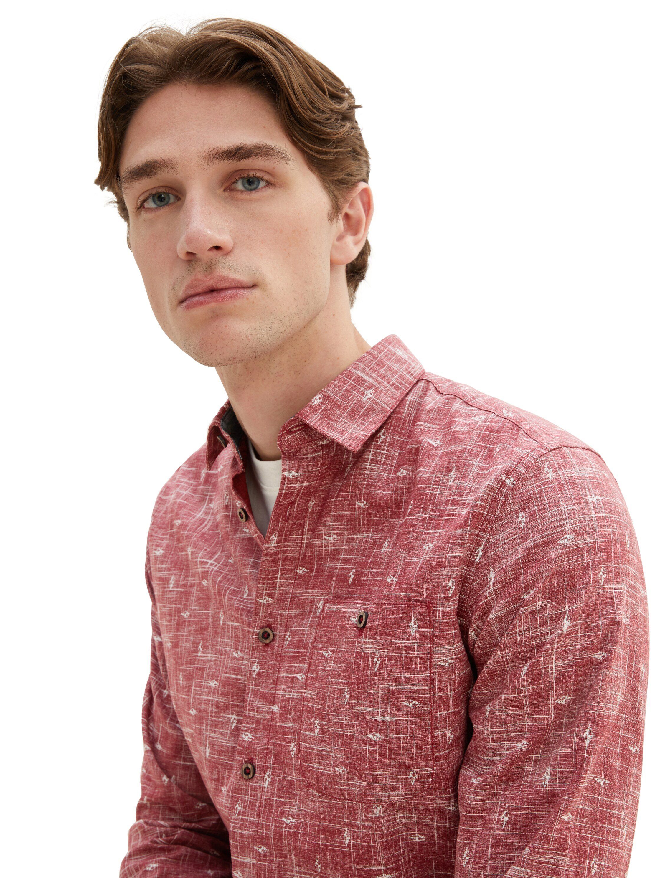 TOM TAILOR Langarmhemd Hemd mit Allover-Print Rot