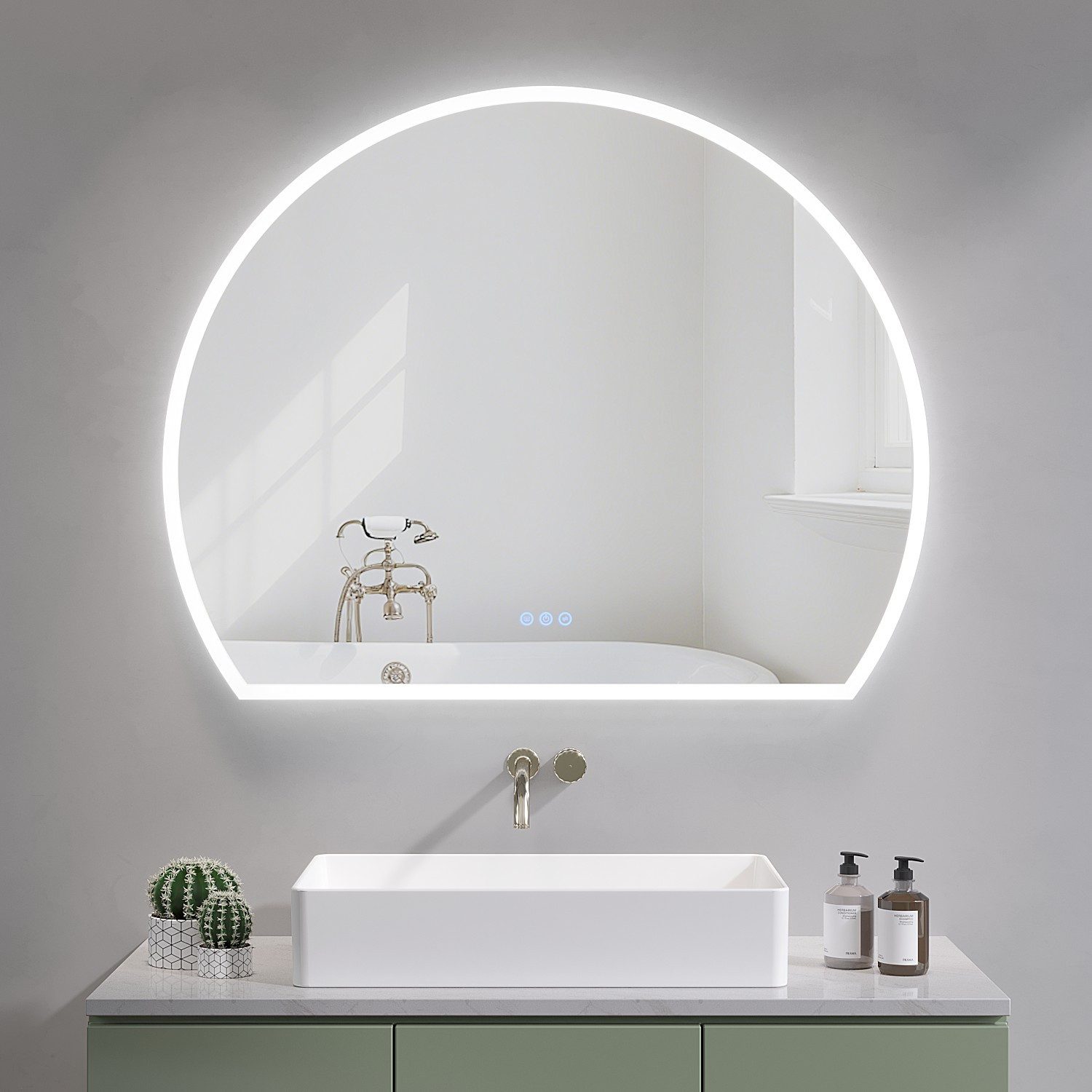 AQUALAVOS Badspiegel LED Badspiegel Halbrund Spiegel Touch/Wandschalter Wan günstig online kaufen