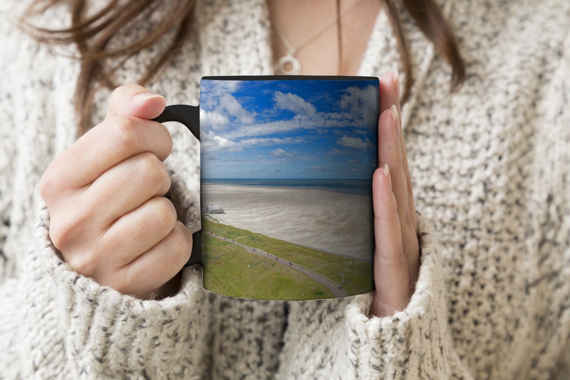 MuchoWow Tasse Sand - Wasser Zaubertasse, - Teetasse, Inseln, Farbwechsel, Friesische Keramik, Geschenk Kaffeetassen