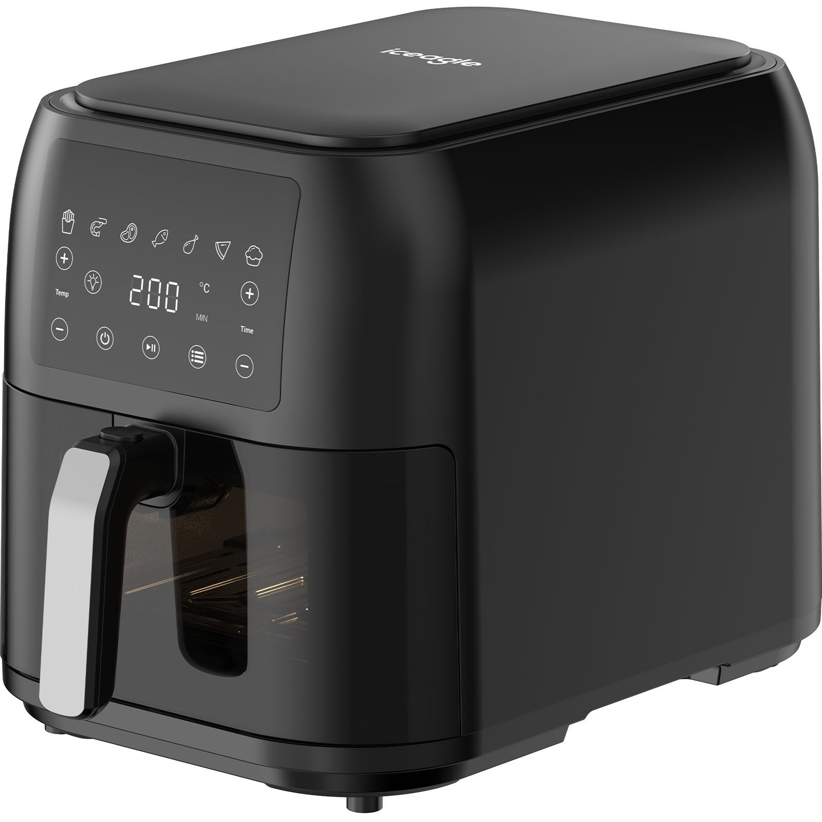 iceagle Heißluftfritteuse AF08008 Airfryer XXL 8.5L, Heissluftfritteuse mit LED-Anzeige, 1700,00 W, 7 Kochprogramme, digitales Display, 80 - 200 °C, Schwarz