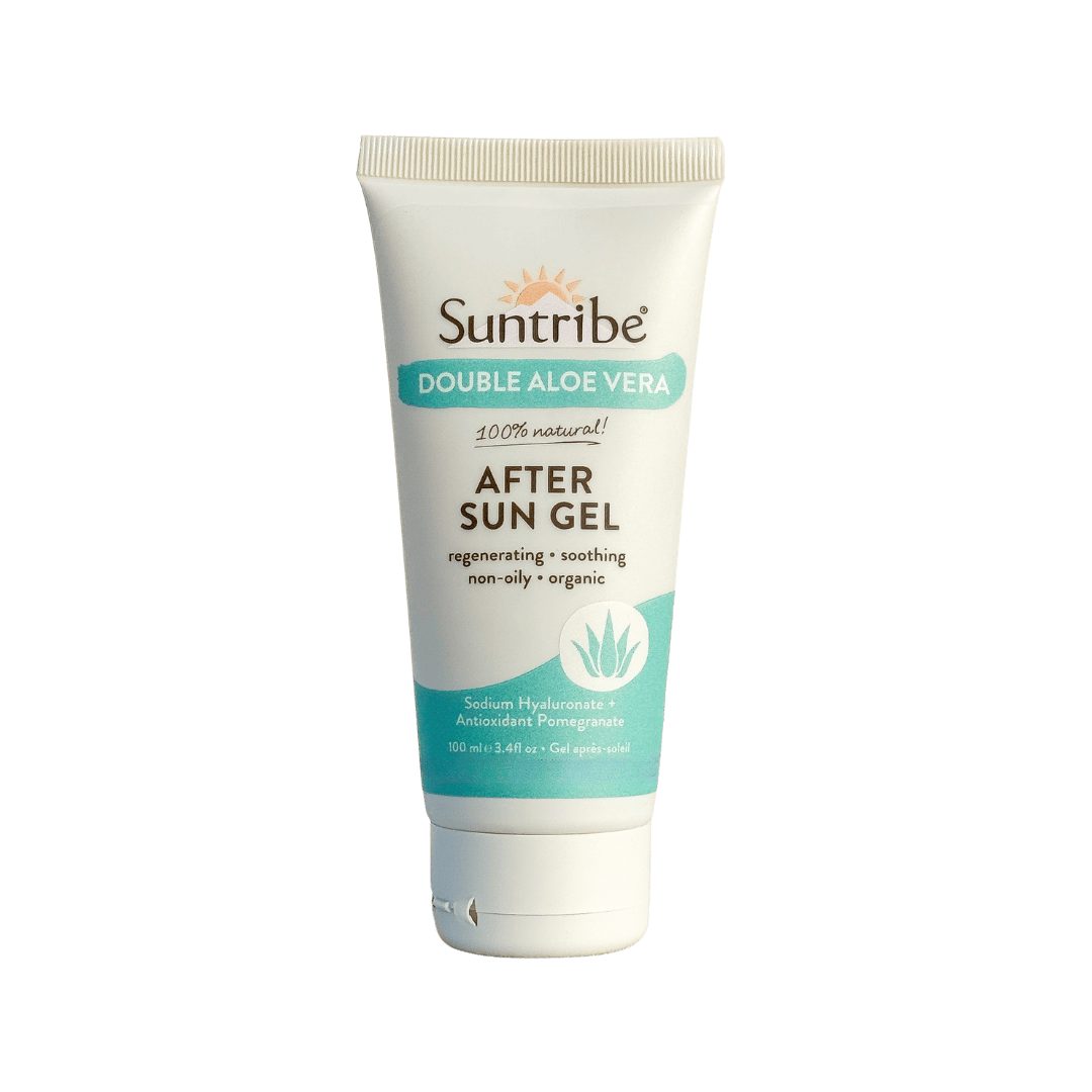 Suntribe After Sun-Gel Bio-Aftersun Gel Doppel Aloe Vera / 100 ml – 100 % Natürlich & Vegan, Mit Hyaluron & Granatapfelextrakt – Feuchtigkeit & parfümfrei