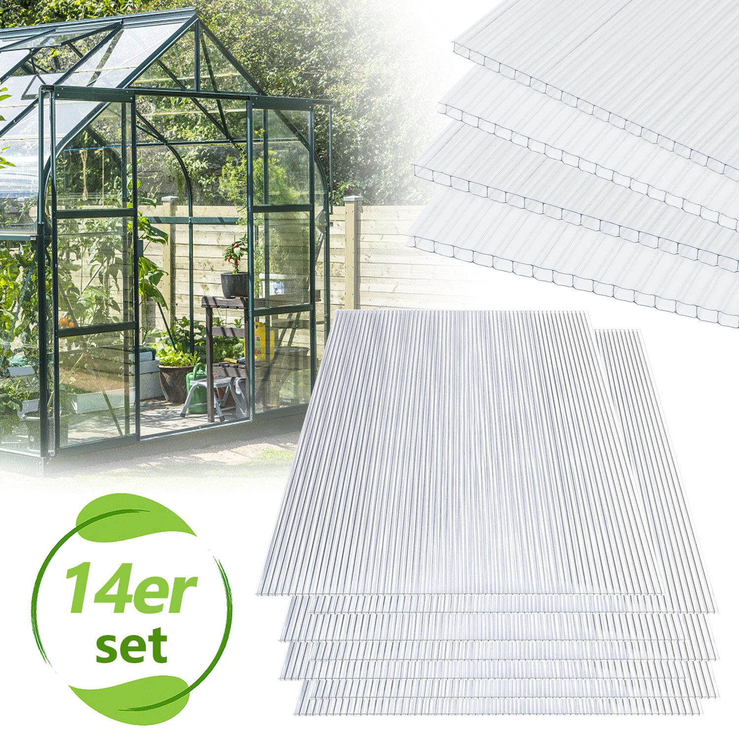Clanmacy Doppelstegplatte 14 Stk.Gewächshaus Gewächshausplatten 4mm günstig online kaufen
