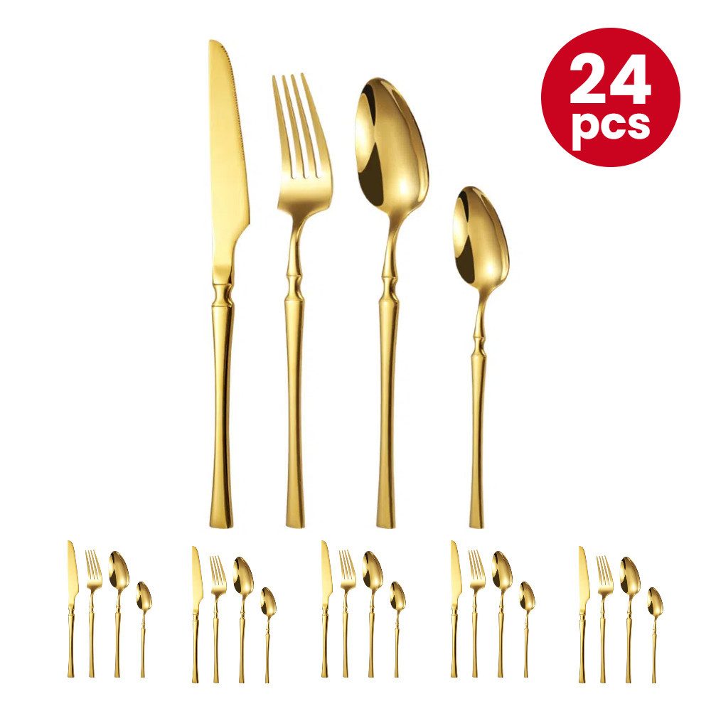 YNOFIT Besteck-Set 24-teiliges Besteckset mit schlanken Griffen für 6 Personen, 6 Personen, Rostfreier Stahl für ein raffiniertes Esserlebnis