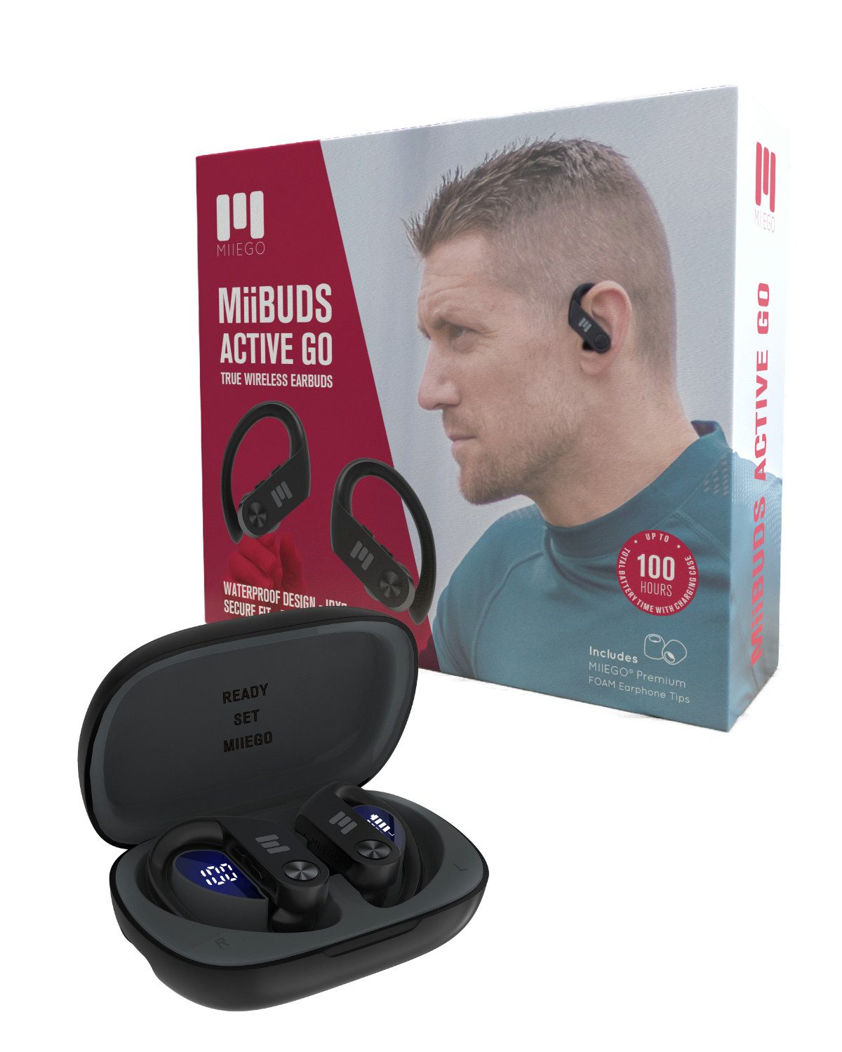 MIIEGO MiiBUDS ACTIVE GO Sport-Kopfhörer (Siri, Google Assistant, Bluetooth, IPX7 wasserfest)