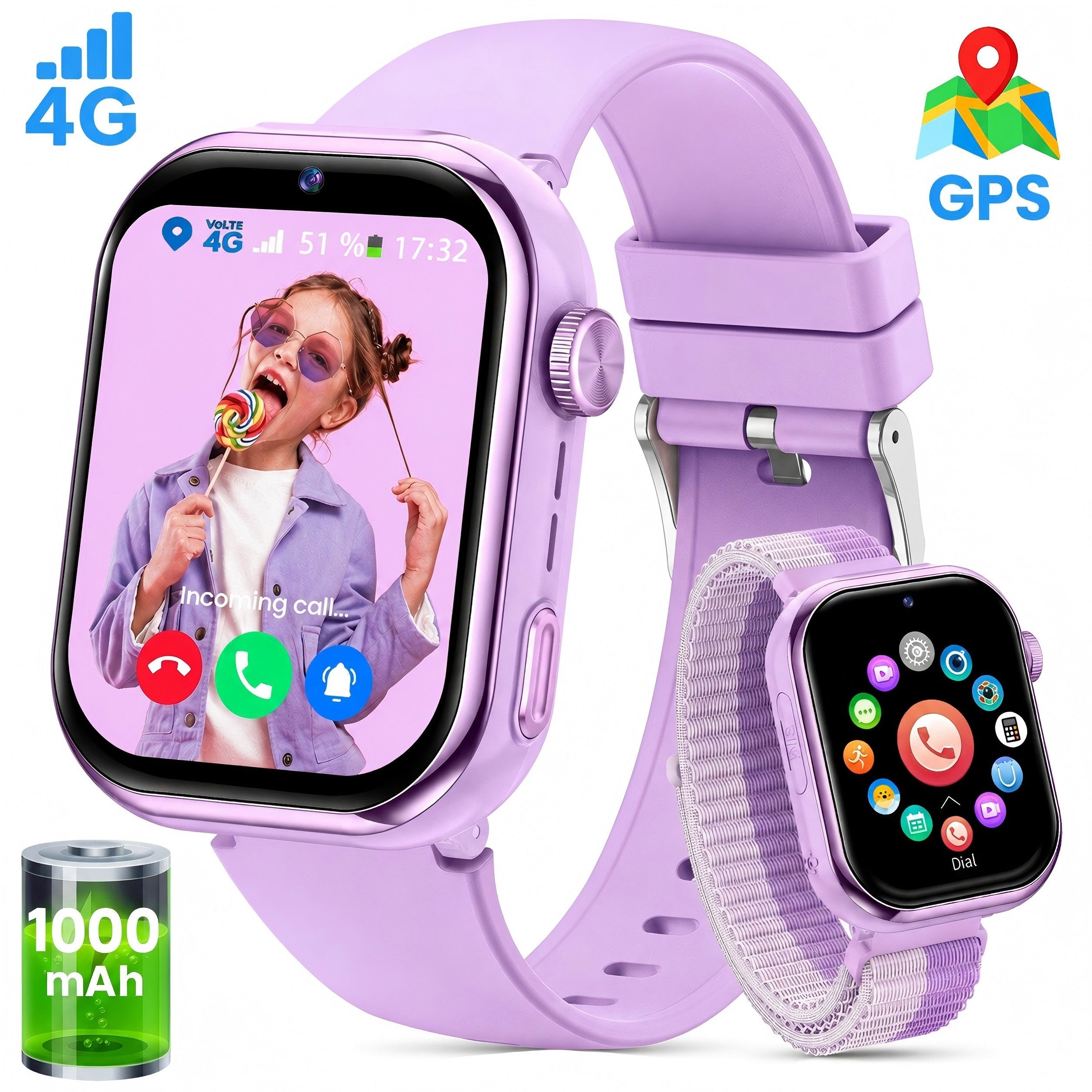 SWGOTA 2026 NEUE 4G Kinder Smartwatch 1000mAh mit GPS & Telefonfunktion Smartwatch (1,83 Zoll), Dual-Kamera mit je 3 MP, Smartwatch für Kinder, für 4–12 Jungen und Mädchen,für Android und IOS