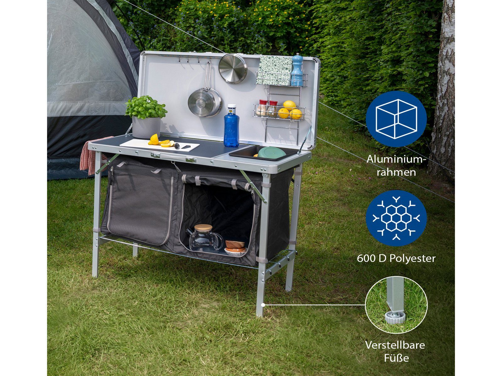 Spüle Küchenschrank faltbar Küchenbox mit Campart Outdoor mobile Spülenschrank Camper Küche