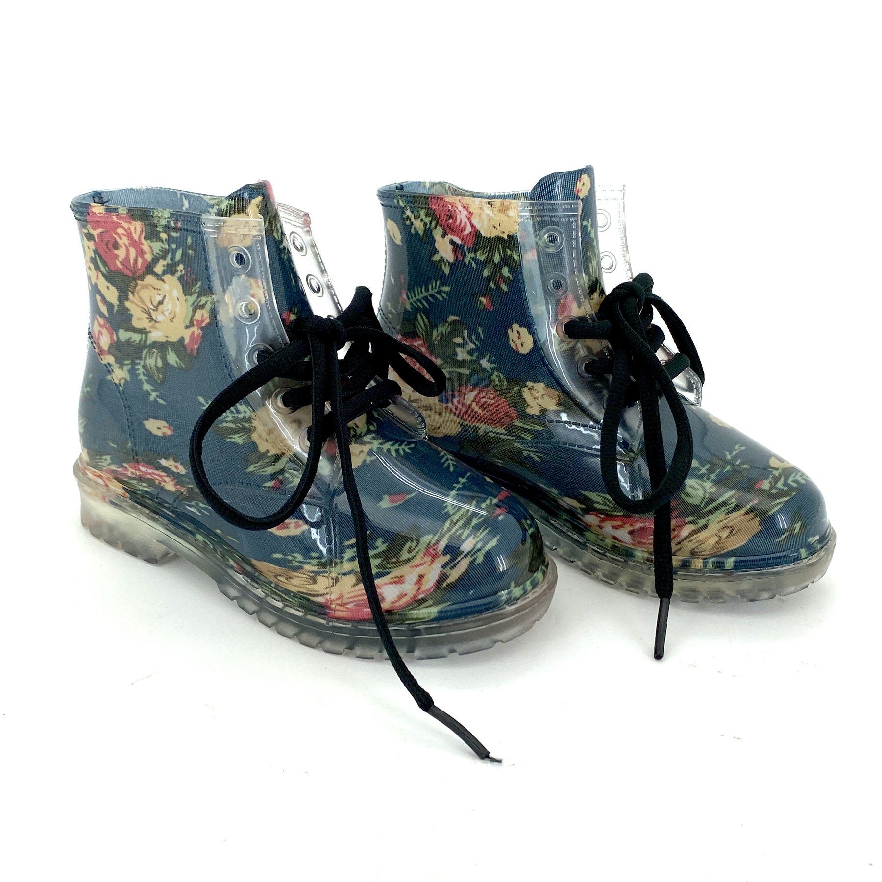 heimtexland Kinder Gummistiefel Schnürboots Mädchen Stiefel Gummistiefelette (Typ880, Rosen) Stiefeletten Trend Regen Boots wasserdicht Leopard Blumen – Bild 4 von 5