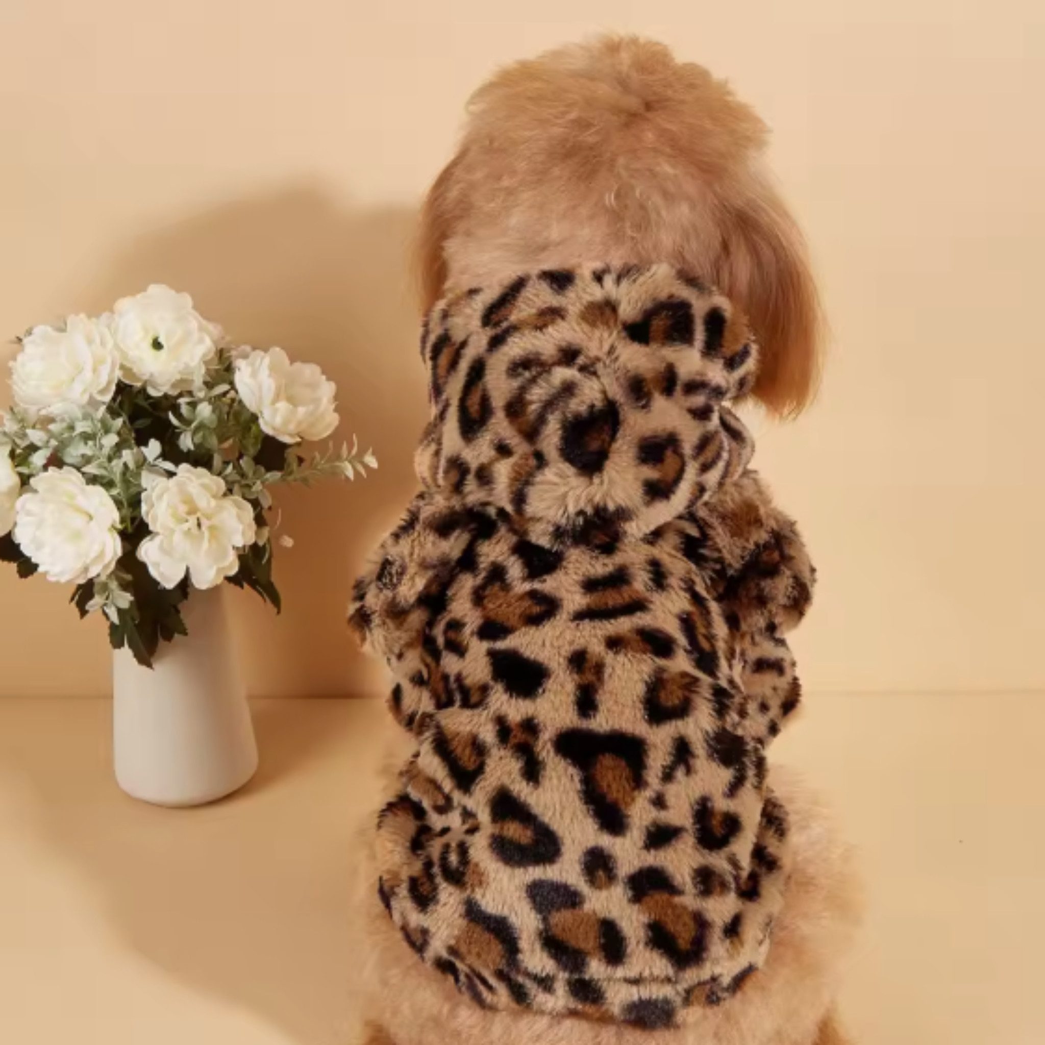 FLOCKI Pets™ Hundepullover Weicher Leoparden-Hundepullover mit Kapuze & Ohren, kuschelig, niedlicher Pullover für Hunde & Katzen