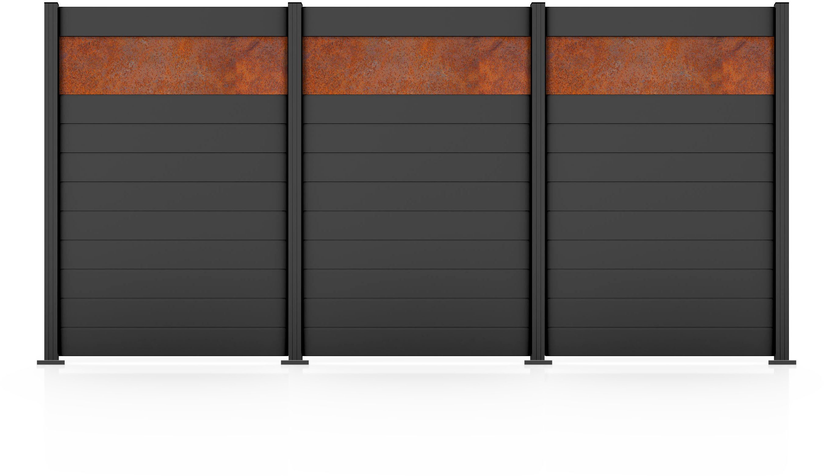 STAKET PRO Gartenzaun Komplettzaun Paneel 150, LxH: 372,6x187 cm, 3 Elemente á 120 cm Breite + Cortenstahl
