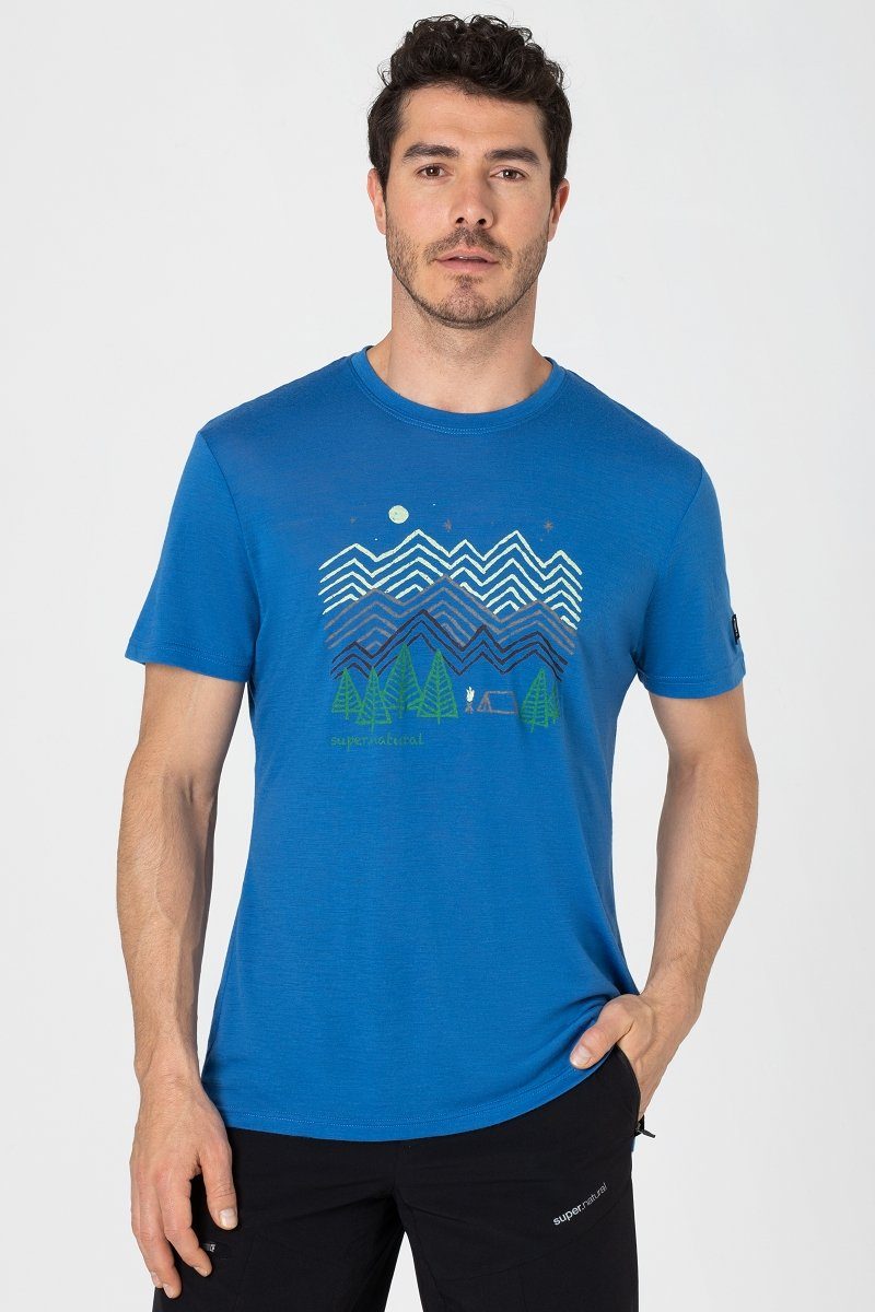 SUPER.NATURAL Print-Shirt Merino T-Shirt M CAMPING NIGHTS TEE wärmender Merino-Materialmix High Tide/Various