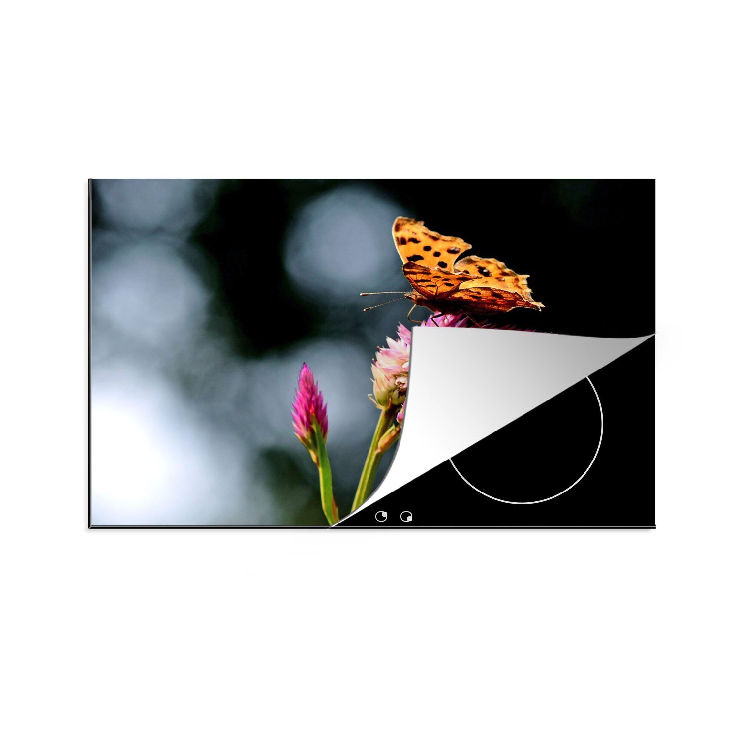 MuchoWow Herdblende-/Abdeckplatte Schmetterling - Blumen - Insekten, Vinyl, (1 tlg), 80x52 cm, Induktionskochfeld Schutz für die küche, Ceranfeldabdeckung