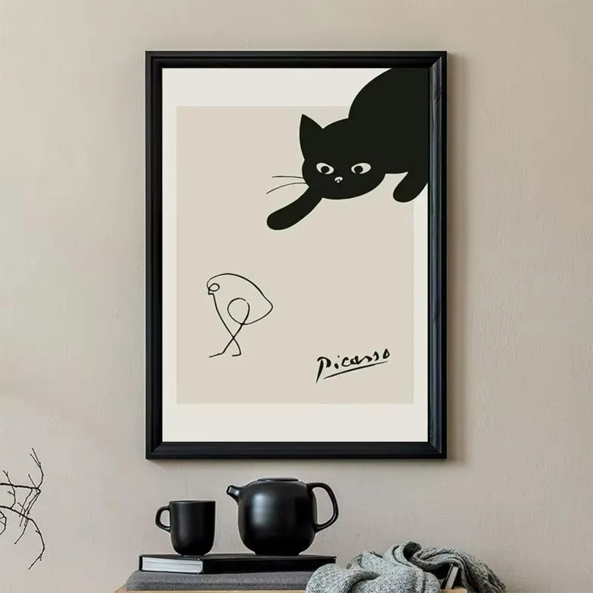 TPFLiving Kunstdruck (OHNE RAHMEN) Poster - Leinwand - Wandbild, Moderne abstrakte Pablo Picasso Ausstellung Schwarz-Weiß-Leinwand (Leinwandbild XXL), Farben: S – Bild 4 von 5