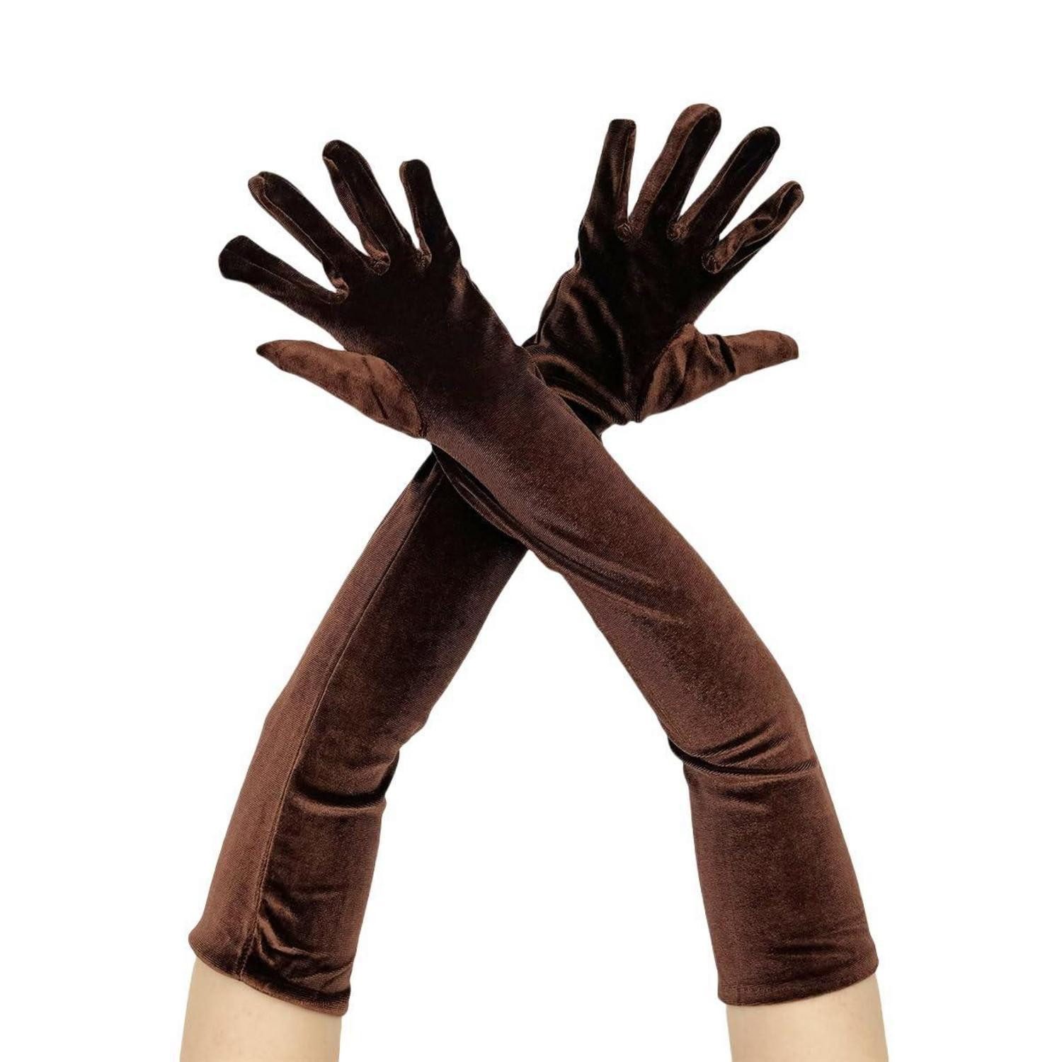 LuxusKollektion Abendhandschuhe Handschuhe Lang Samt Elegant 53cm Braun (1-St)