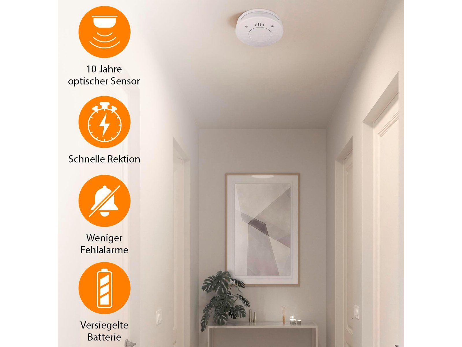 smartwares Rauchmelder (10 Jahres Brandmelder mit Magnethalter Kleben statt Bohren)