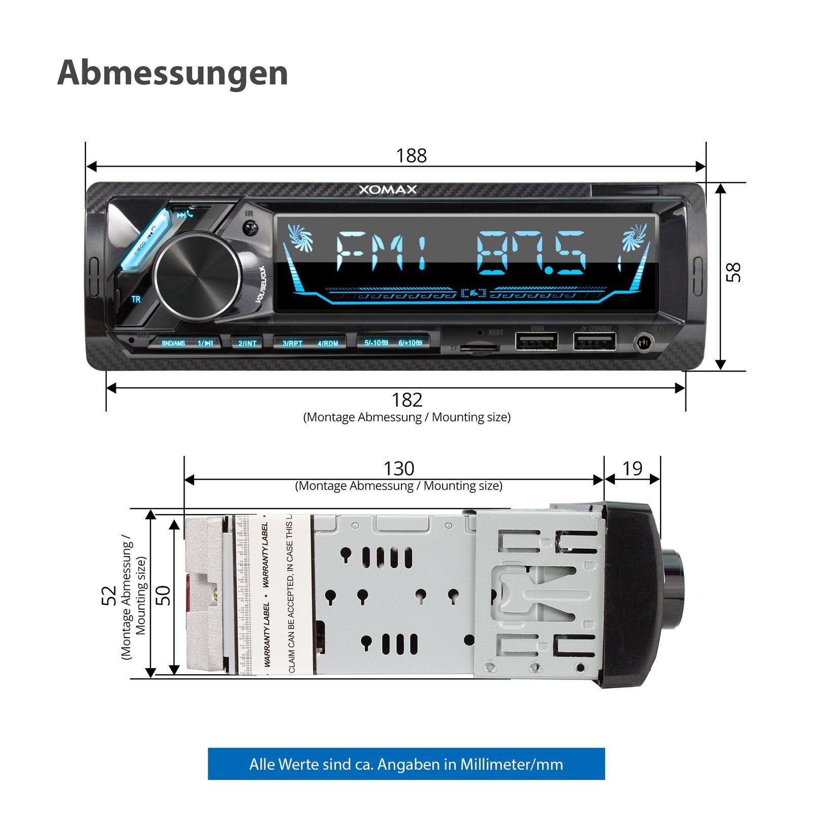 XOMAX XM-RD285 SD, AUX, 1 Autoradio Bluetooth, Autoradio 2x USB, mit DAB+ DIN plus